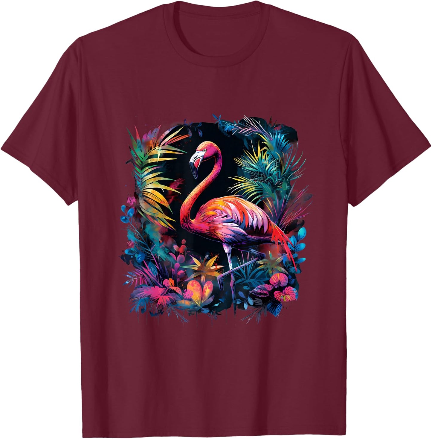 Flamingo Colourful Artwork Nature Flamingo Lover Wildlife T-Shirt - T-Shirt | Maroon