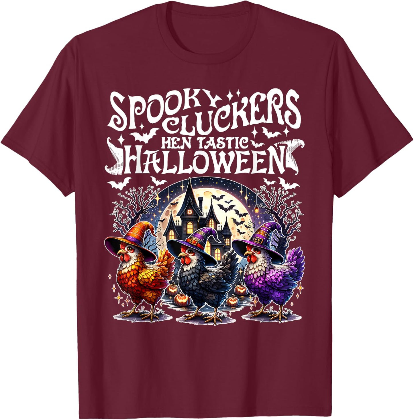 Spooky Cluckers Hen-tastic Halloween Chicken Costume Funny T-Shirt - T-Shirt | Maroon