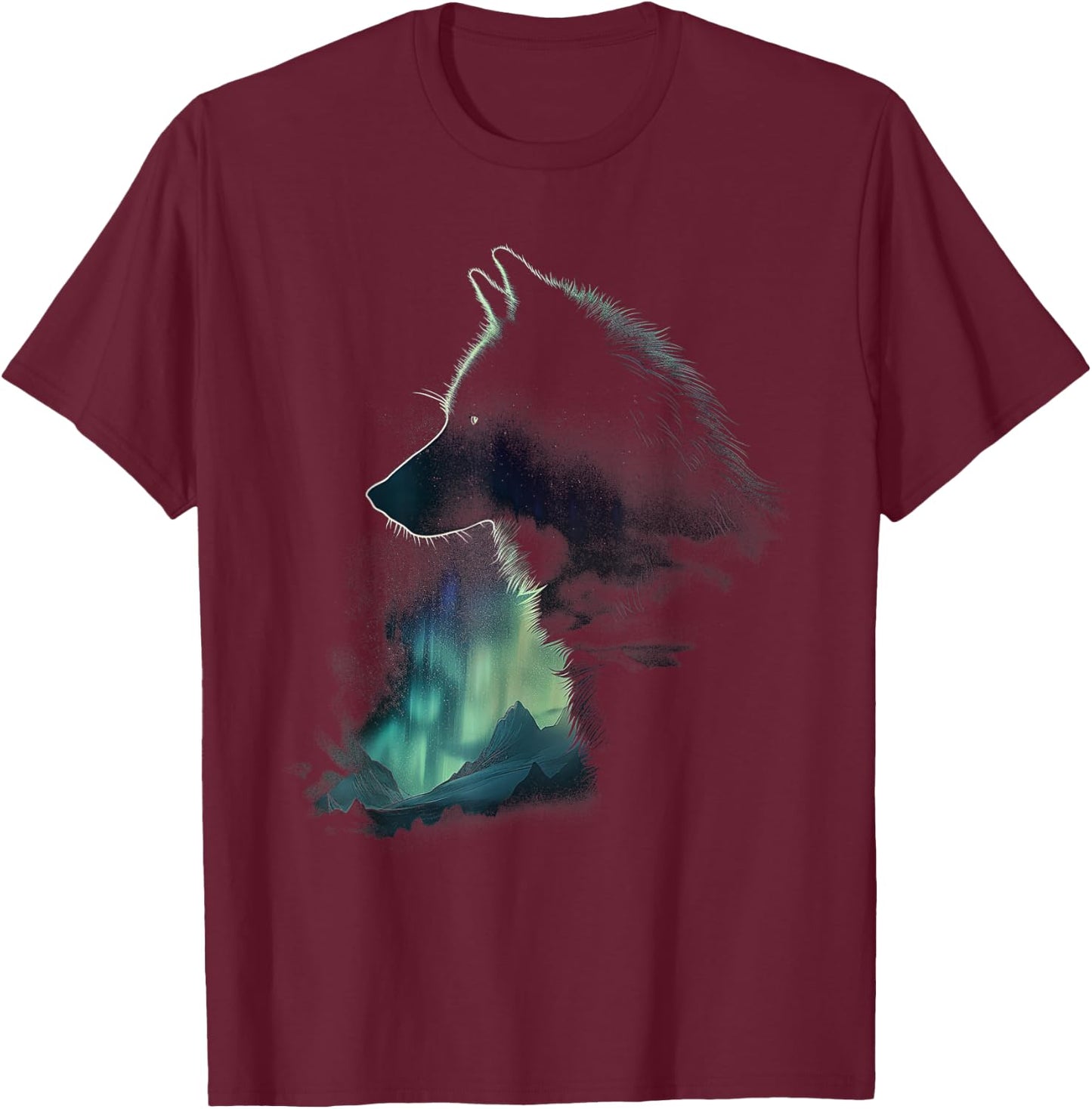 Wolf Northern Light Winter Arctic Nature Wolf Lover T-Shirt - T-Shirt | Maroon