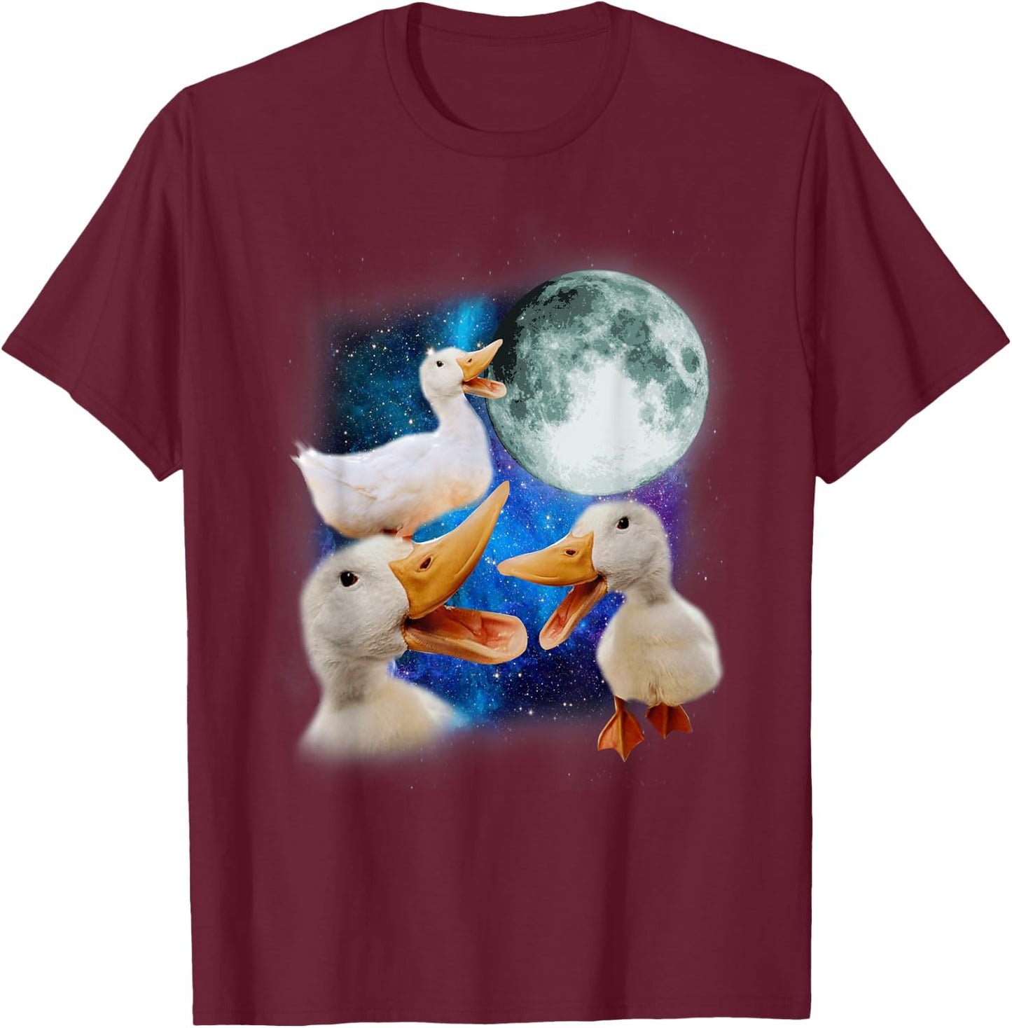 3 Ducks Howl At Moon Funny Weird Cursed Pekin Duck Lover T-Shirt - T-Shirt | Maroon