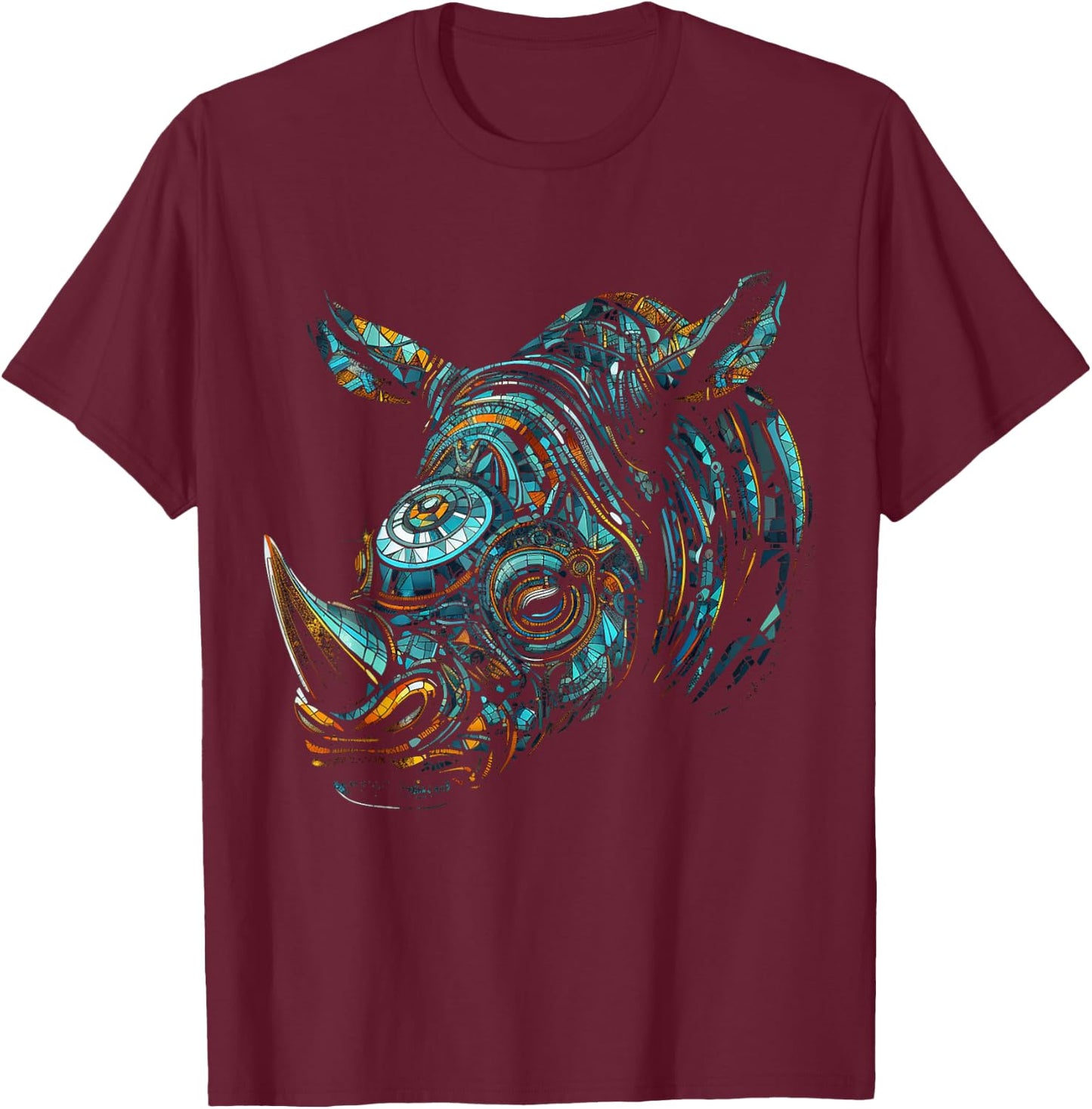 Rhino Zoo - Animal Art Mandala Rhino T-Shirt - T-Shirt | Maroon