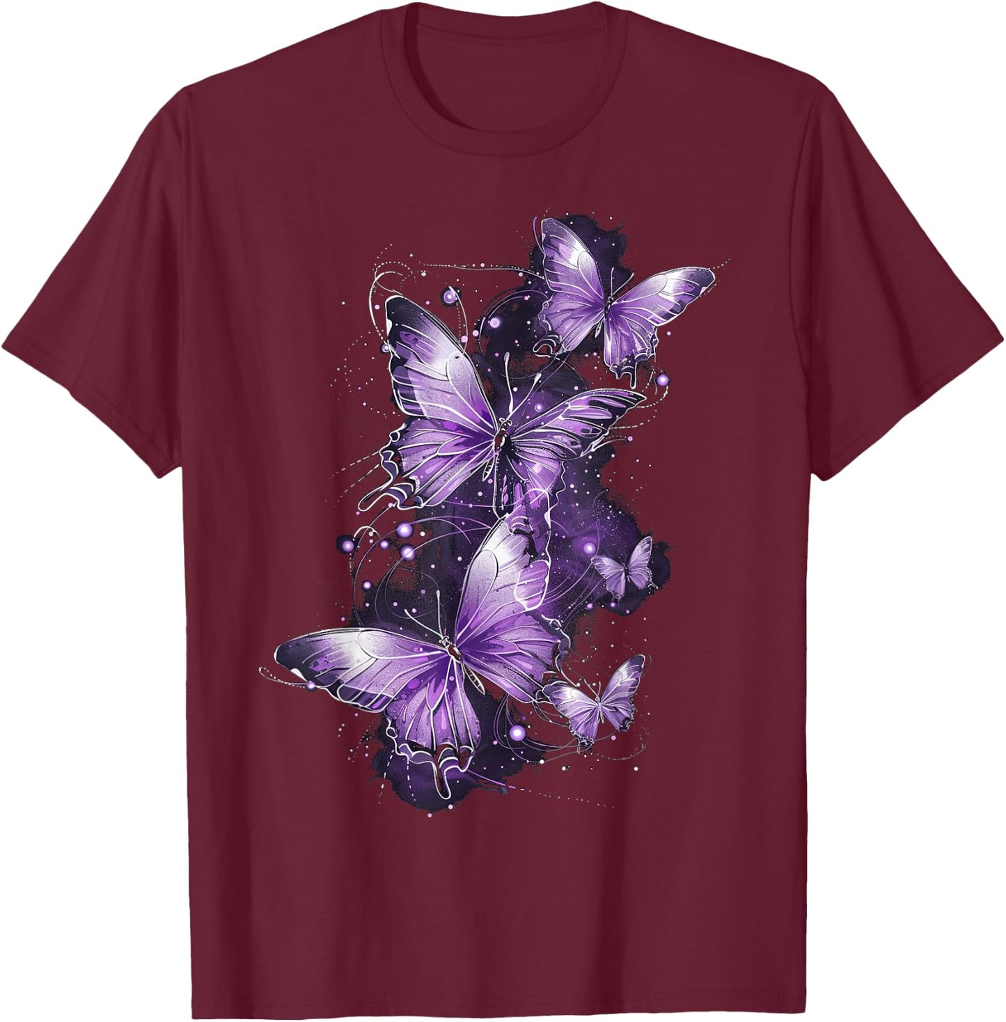 Butterfly Aesthetic Pink and Lila Butterflies Nature T-Shirt - T-Shirt | Maroon