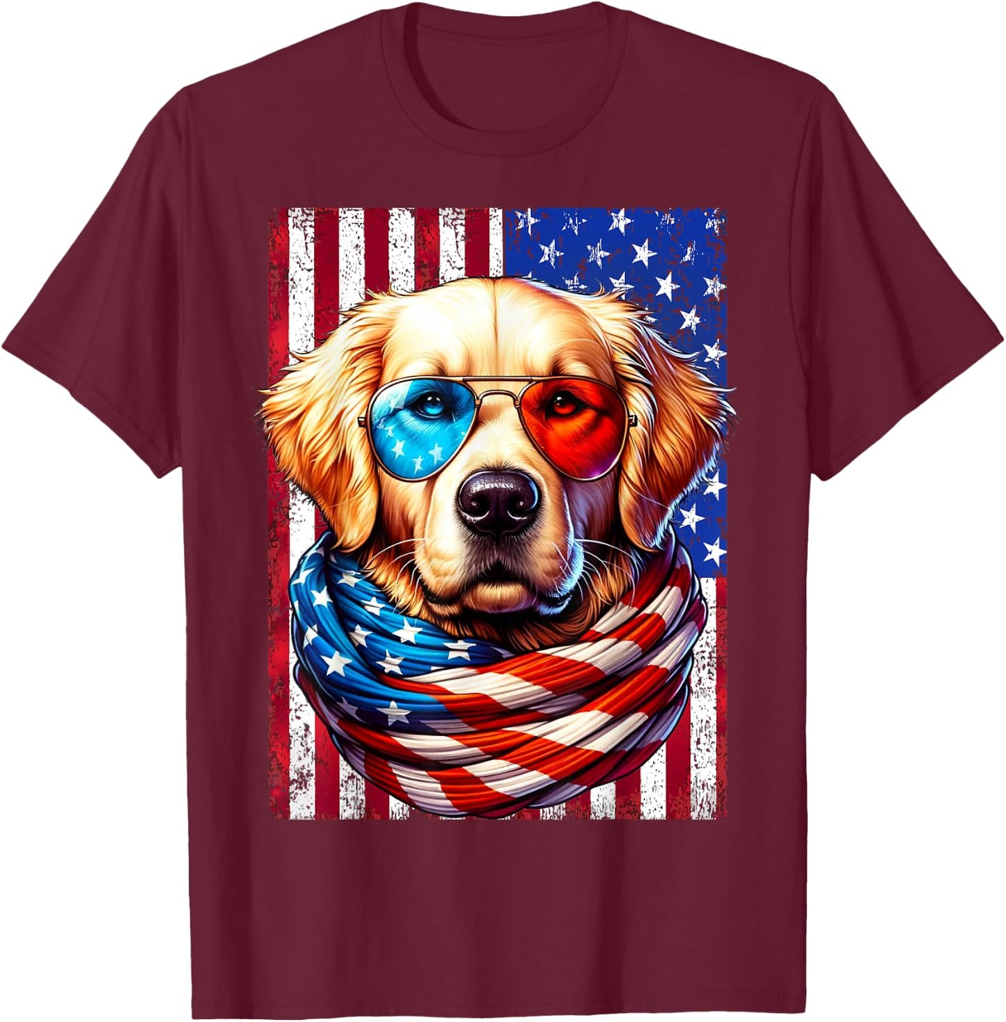 Golden Retriever American Flag USA Patriotic Dog 4th of July T-Shirt - T-Shirt | Maroon