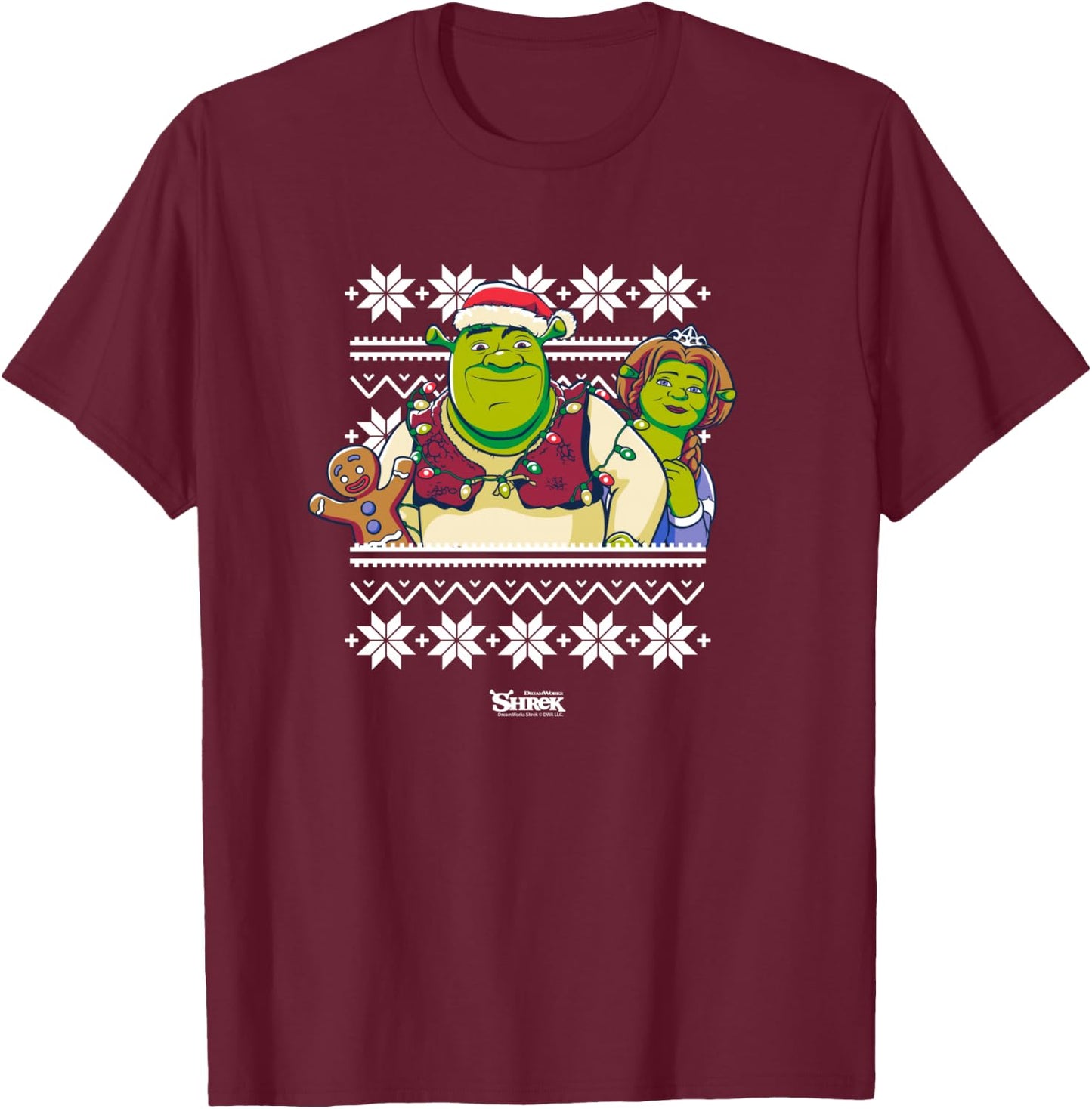 Shrek And Fiona Ugly Sweater T-Shirt - T-Shirt | Maroon