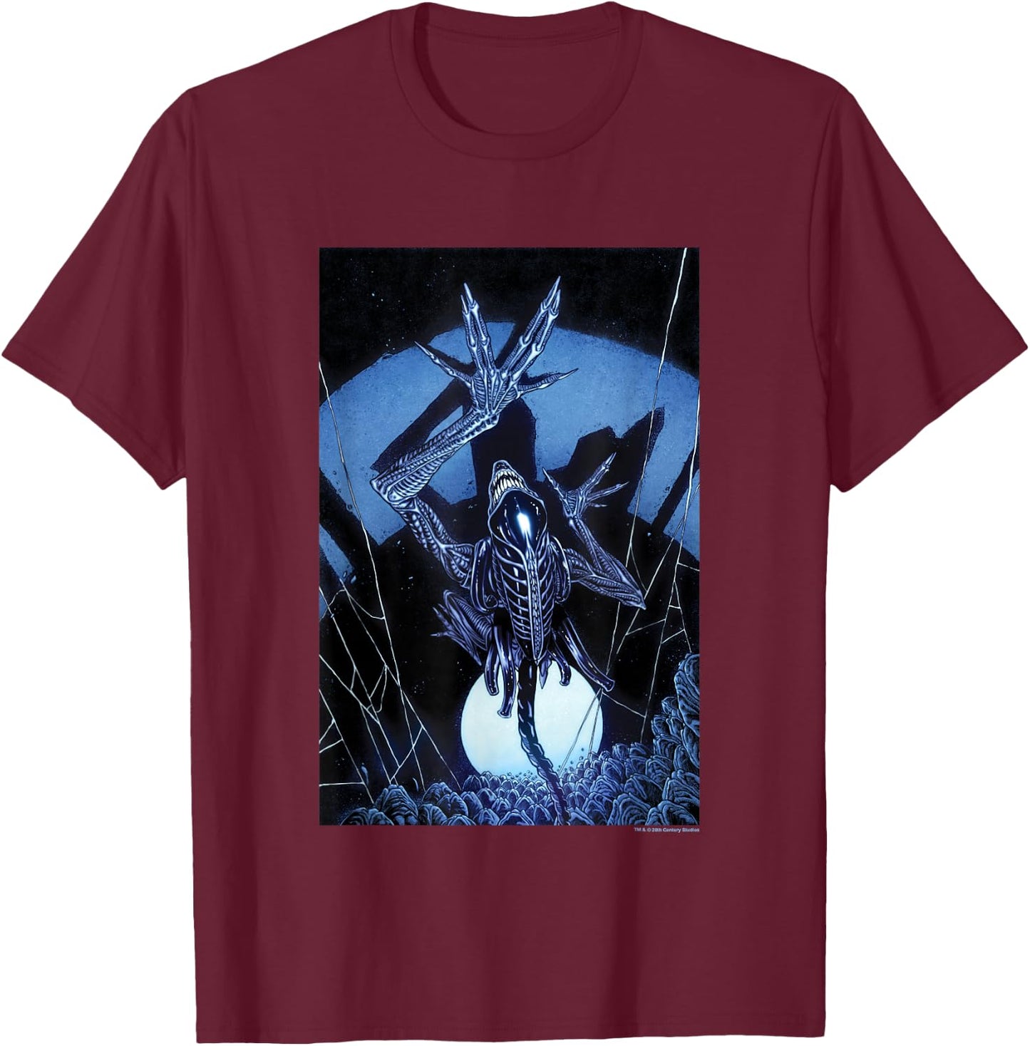 Aliens Iconic Dangerous Xenomorph Web Eggs Big Chest Poster T-Shirt - T-Shirt | Maroon