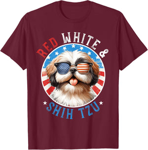 Shih Tzu Dog 4th of July Red White and Shih Tzu Lovers T-Shirt - T-Shirt | Maroon