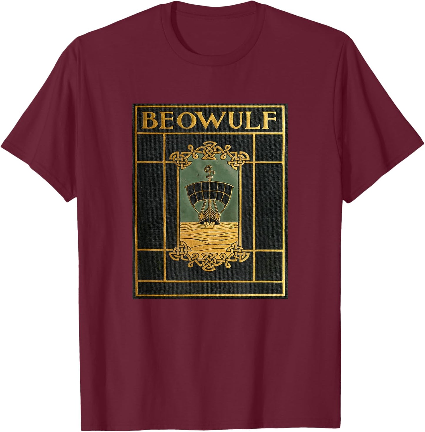 English and Viking Epic Poem Beowulf , -Adults, Black, Small, Short Sleeve T-Shirt - T-Shirt | Maroon