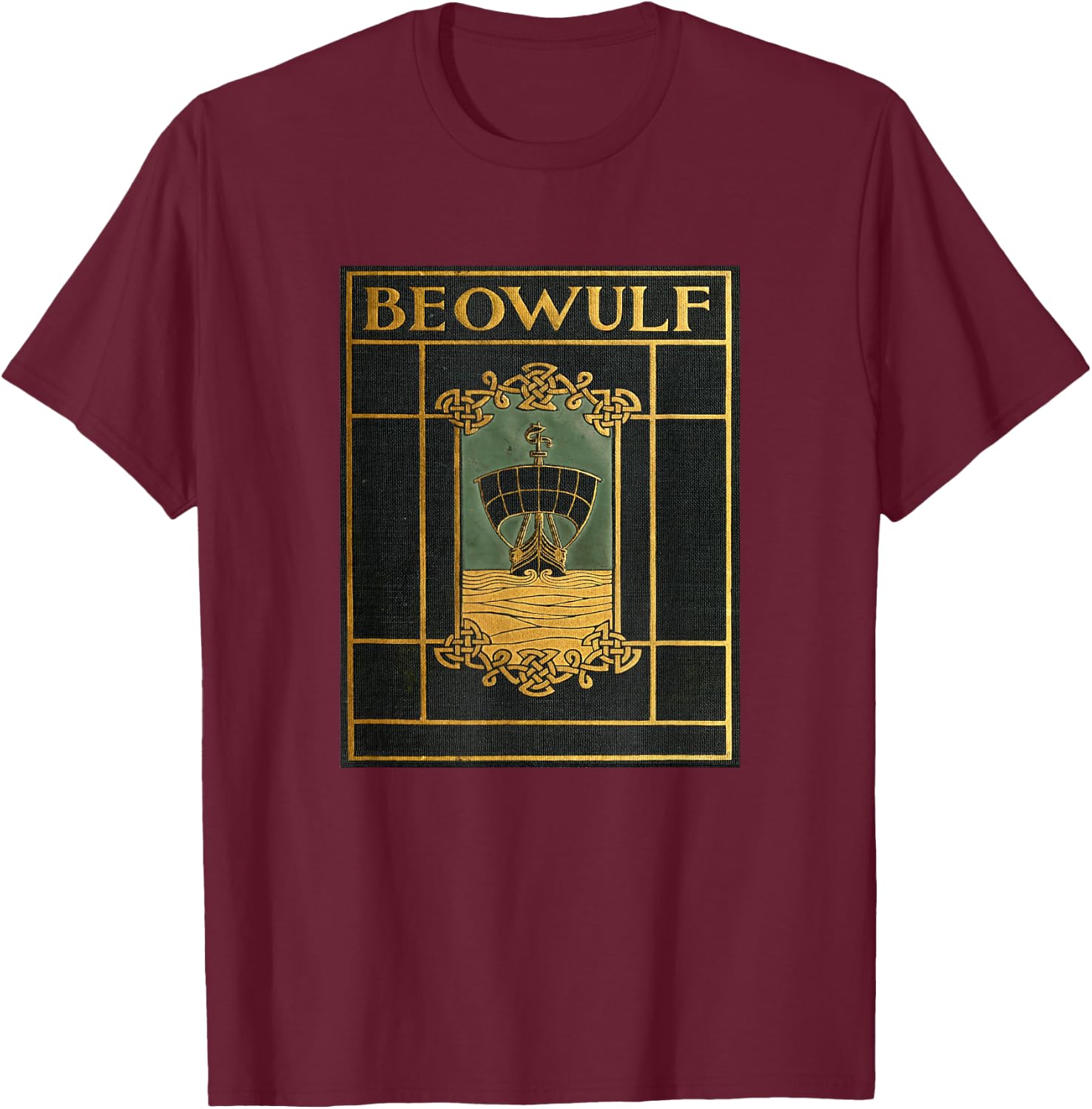 English and Viking Epic Poem Beowulf , -Adults, Black, Small, Short Sleeve T-Shirt - T-Shirt | Maroon
