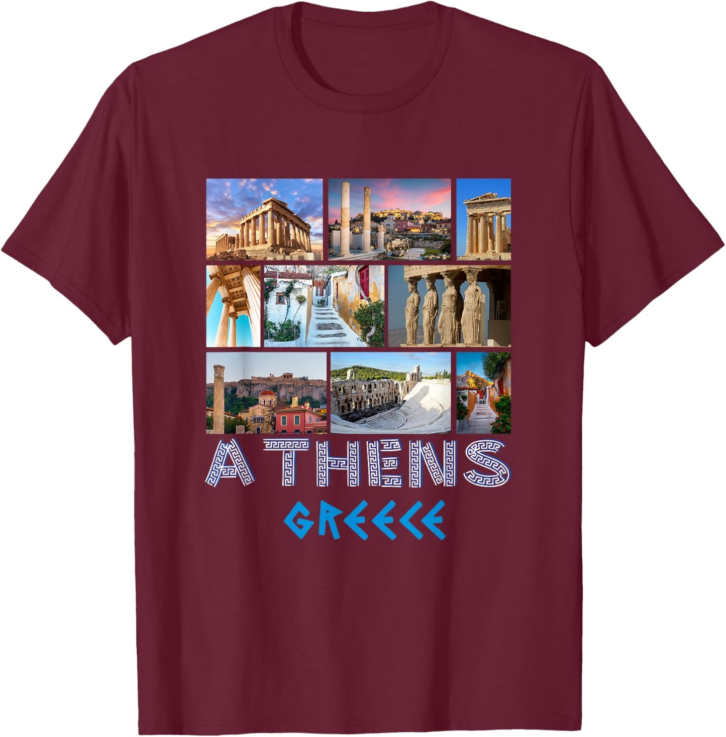 Athens Greece Acropolis Famous Sights Souvenir from Greece T-Shirt - T-Shirt | Maroon