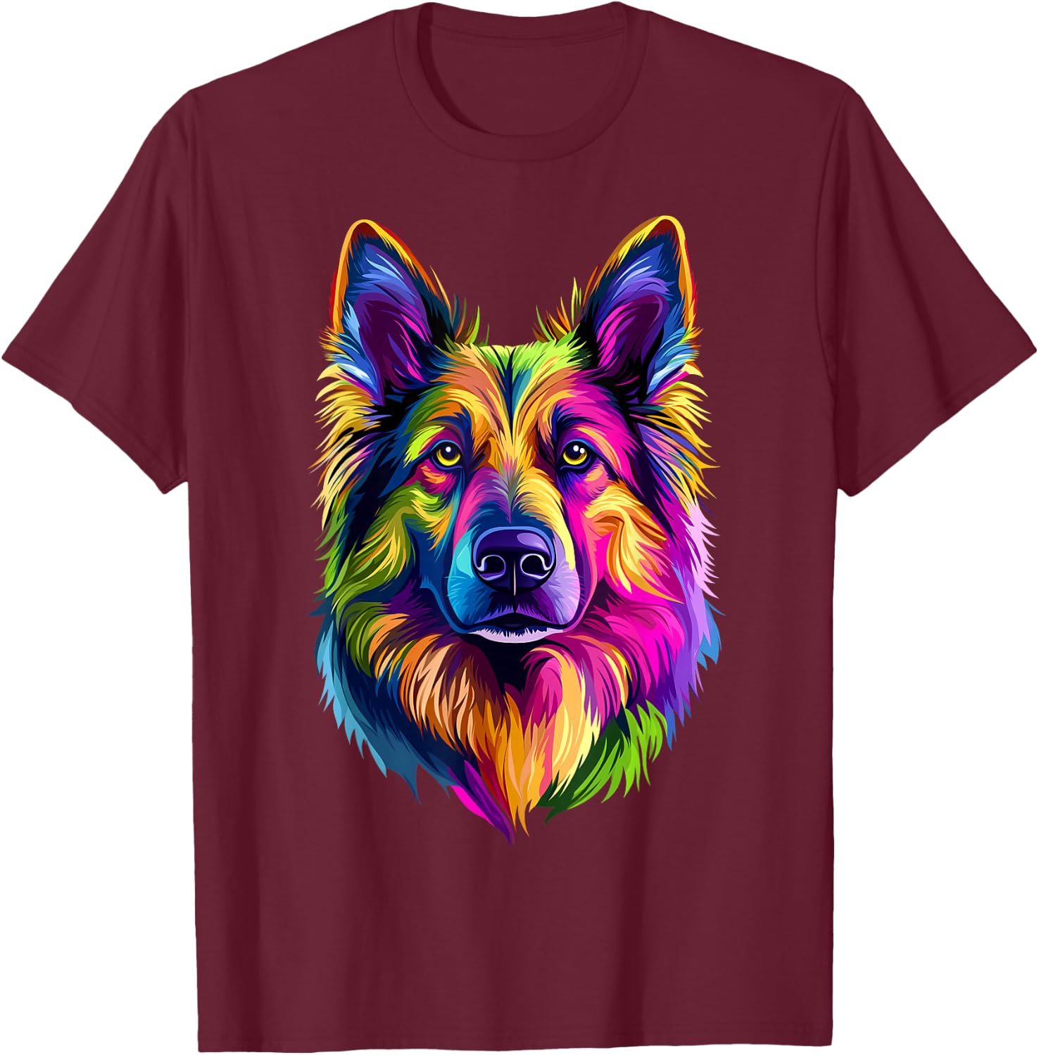 Colorful German Shepherd Face Cute GSD Lover Men Women Black T-Shirt - T-Shirt | Maroon