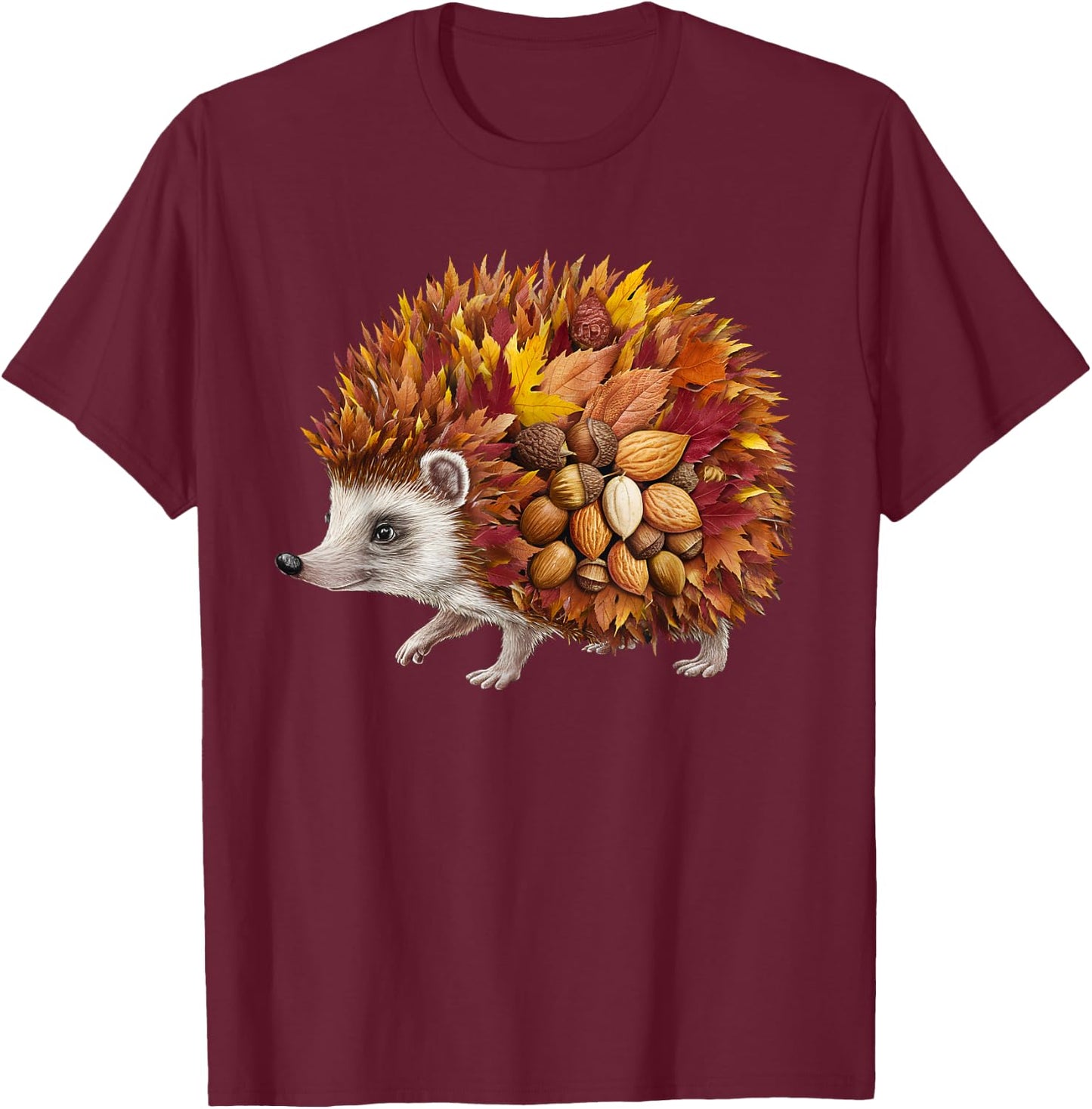 Hedgehog Fall Autumn Season Leaves Animal Nature Lover T-Shirt - T-Shirt | Maroon
