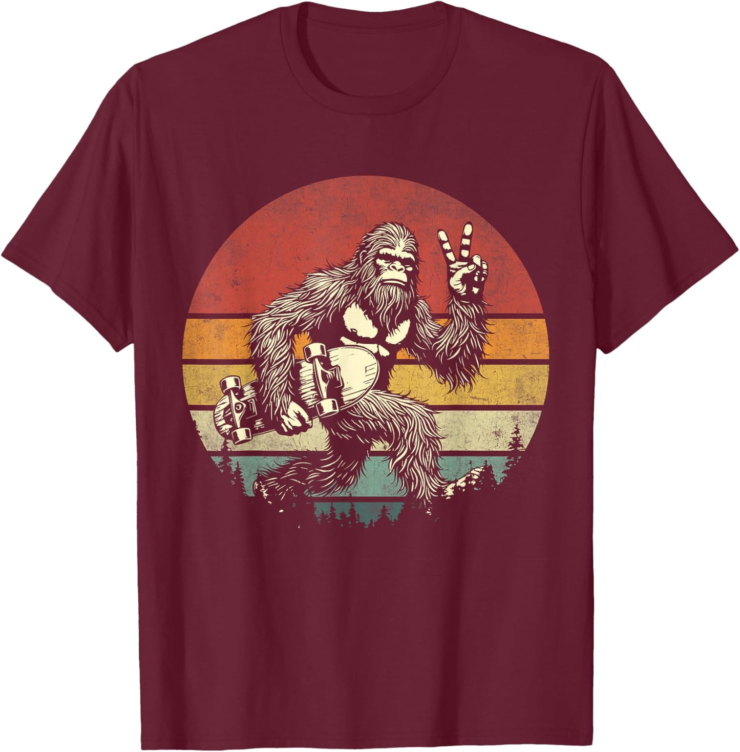 Funny Retro Bigfoot Skater Vintage Sasquatch Skateboarding T-Shirt - T-Shirt | Maroon