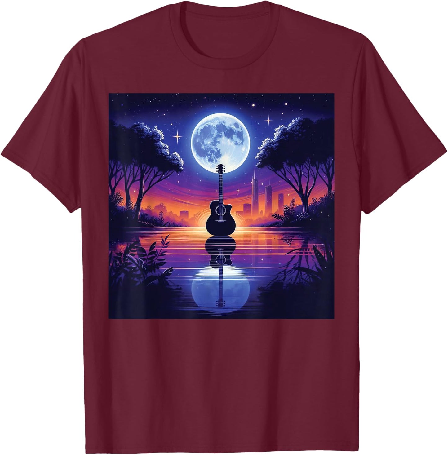 Guitar Lake Shadow Love Guitar Musician T-Shirt - T-Shirt | Maroon