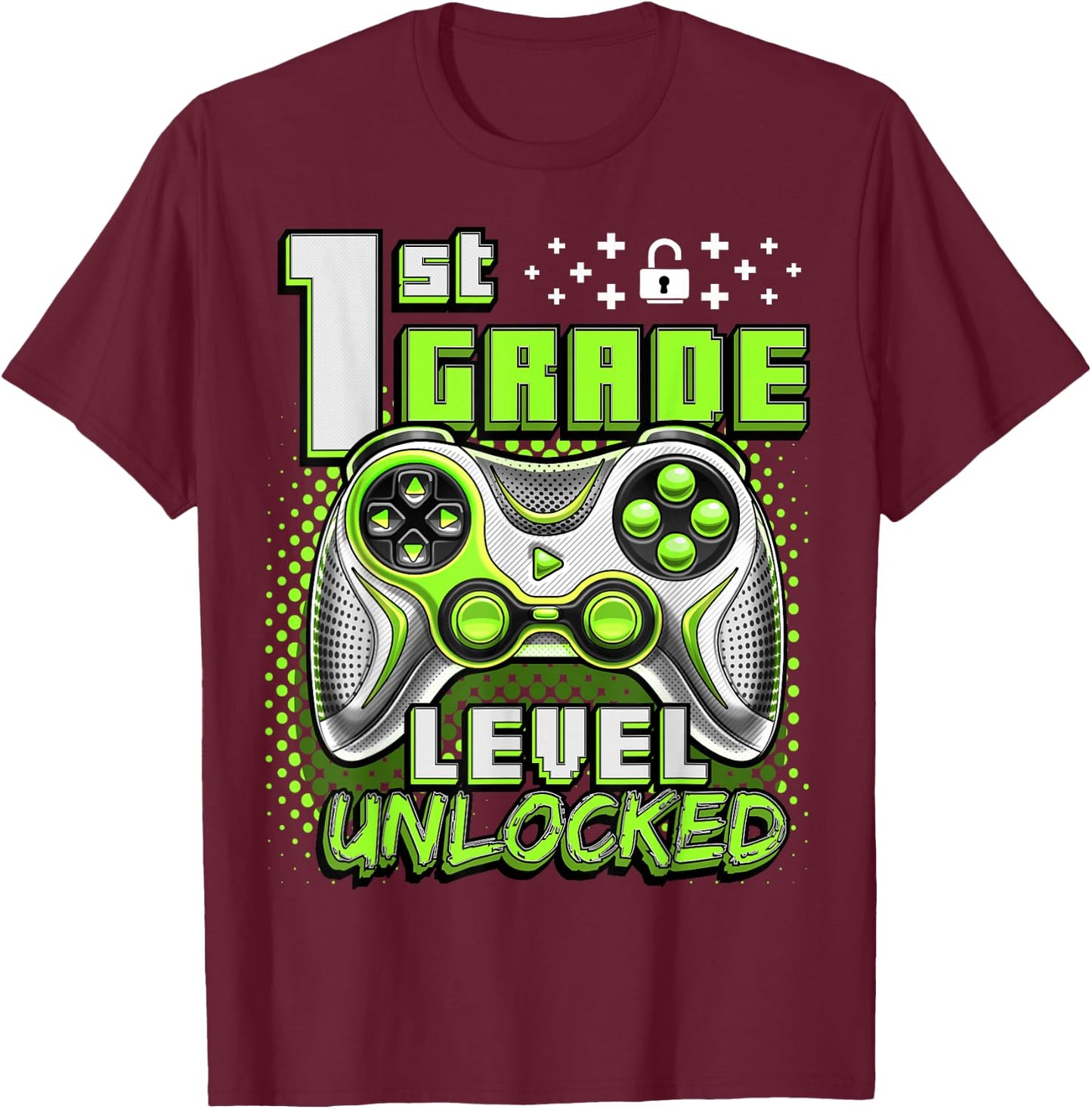 Back to School 1st Grade Boys Gamer First Day School Level T-Shirt - T-Shirt | Maroon