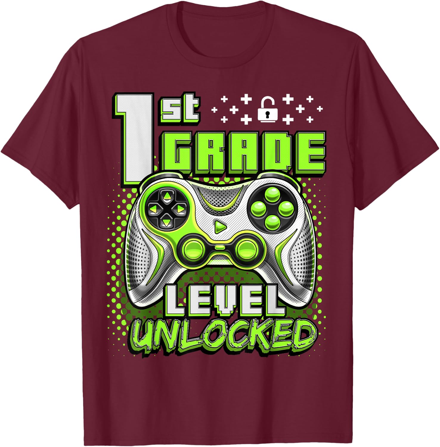 Back to School 1st Grade Boys Gamer First Day School Level T-Shirt - T-Shirt | Maroon