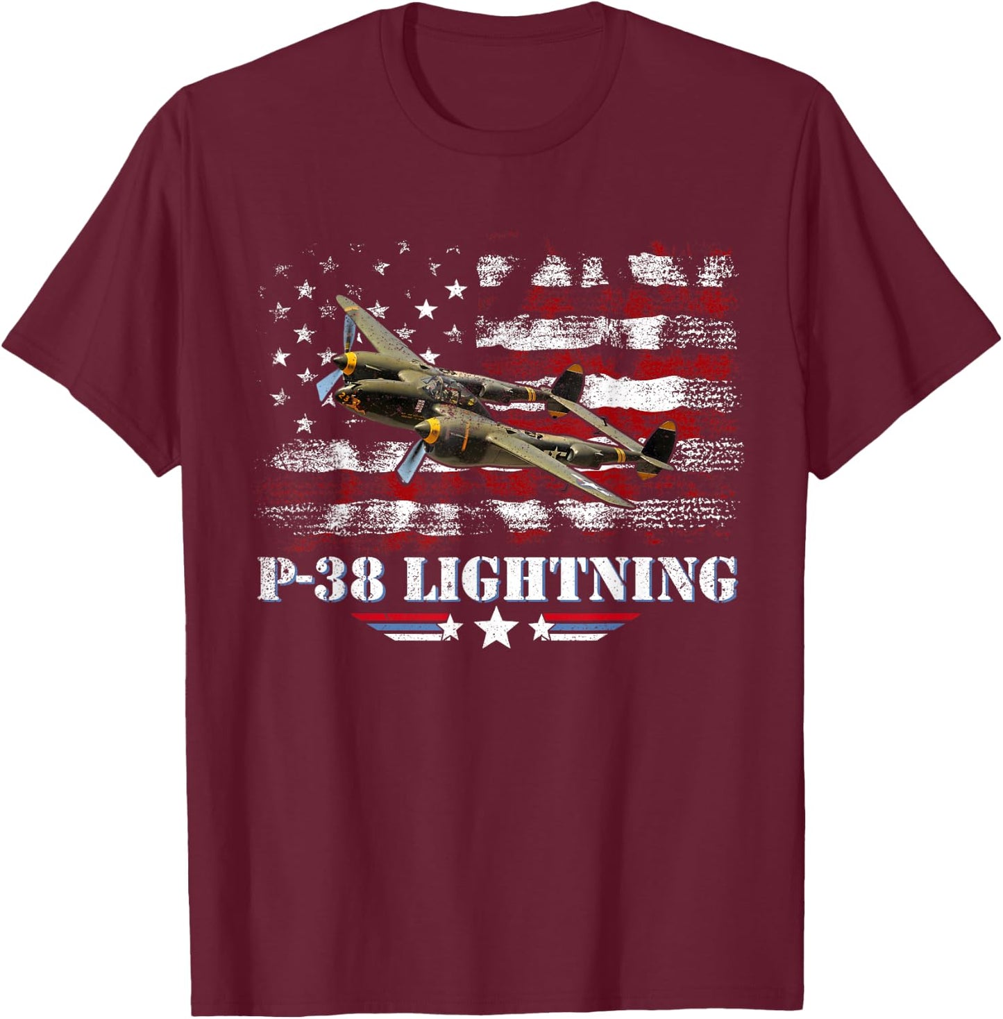 P-38 Lightning P38 WW2 Aircraft Fighter Jet Pilot Veteran T-Shirt - T-Shirt | Maroon