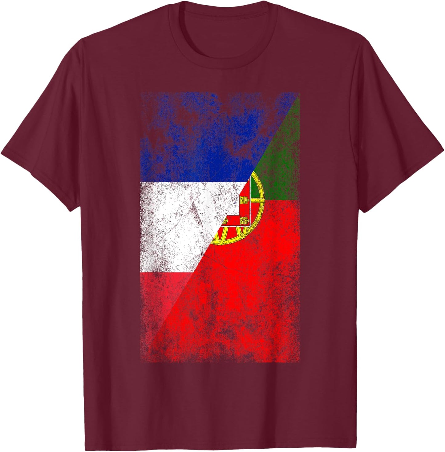 France & Portugal Flags - French Portuguese T-Shirt - T-Shirt | Maroon
