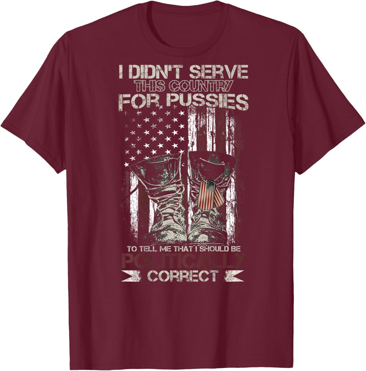 I Didn't Serve This Country For Pussies USA Flag on back T-Shirt - T-Shirt | Maroon