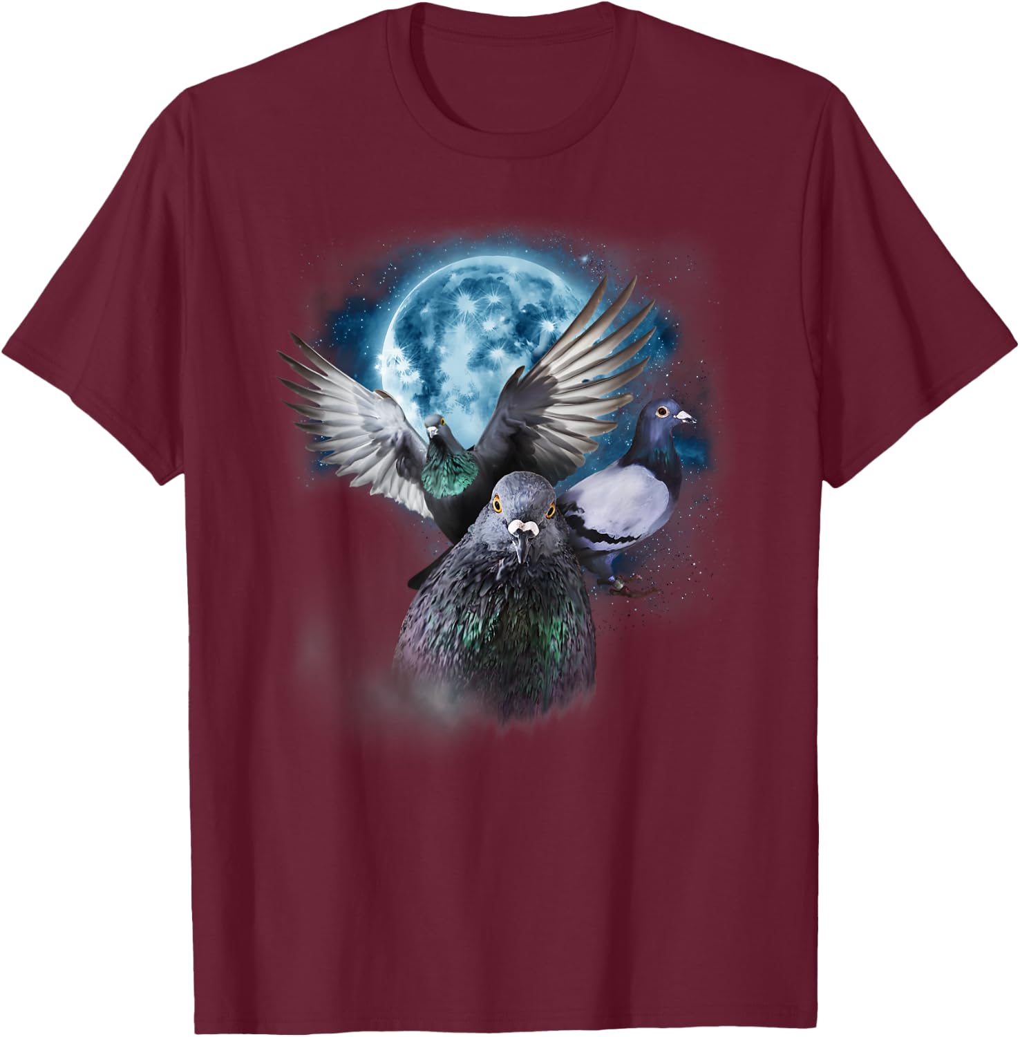 Funny Pigeon Shirt - Funny Pigeons Howling at the Moon T-Shirt - T-Shirt | Maroon