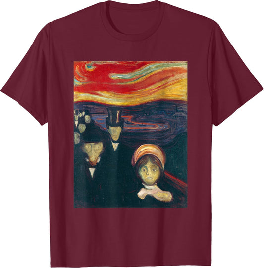Anxiety by Edvard Expressionism Munch Art T-Shirt - T-Shirt | Maroon