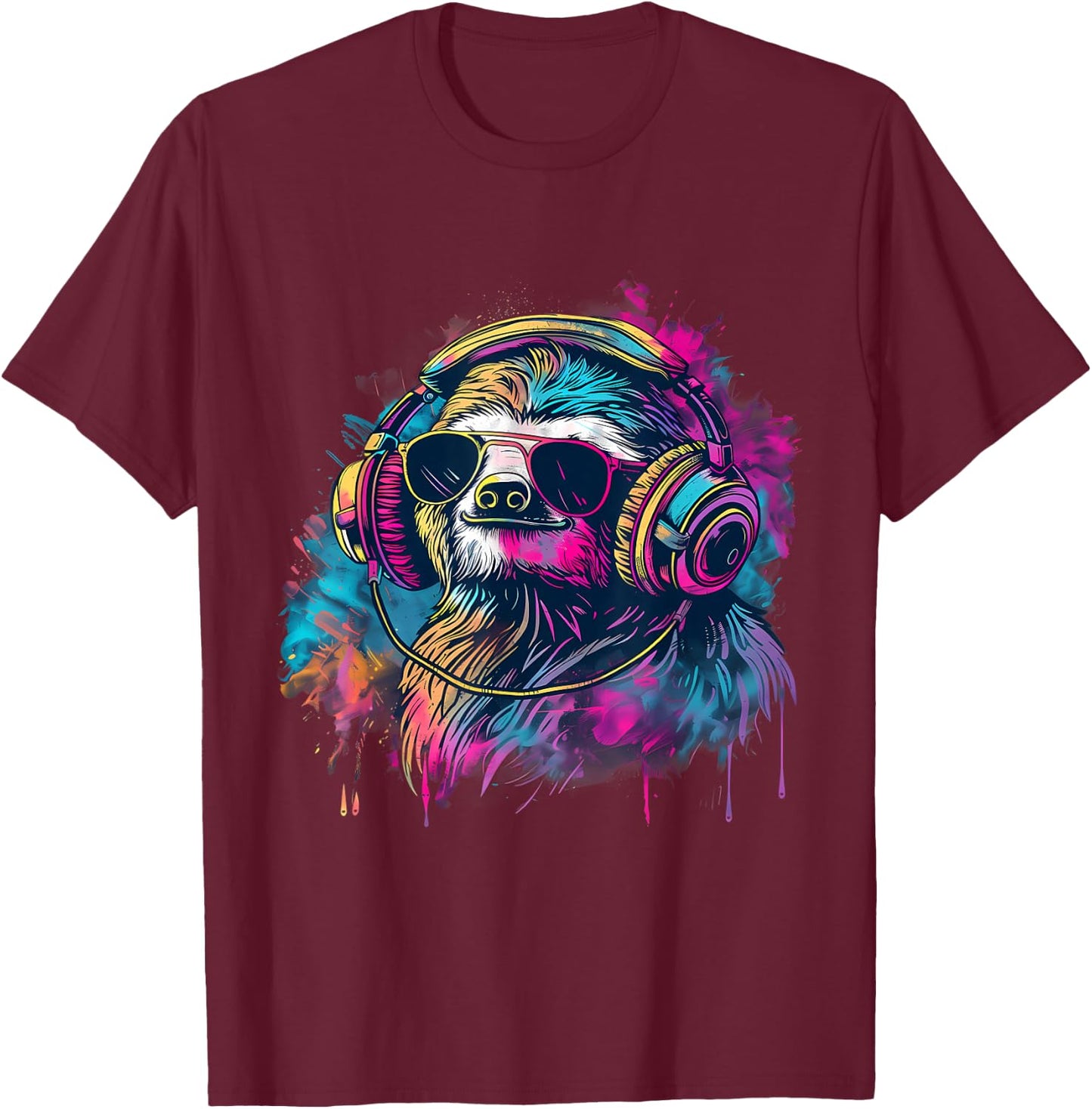 Sloth Music DJ Music Headphones Beatmaker House Music EDM T-Shirt - T-Shirt | Maroon