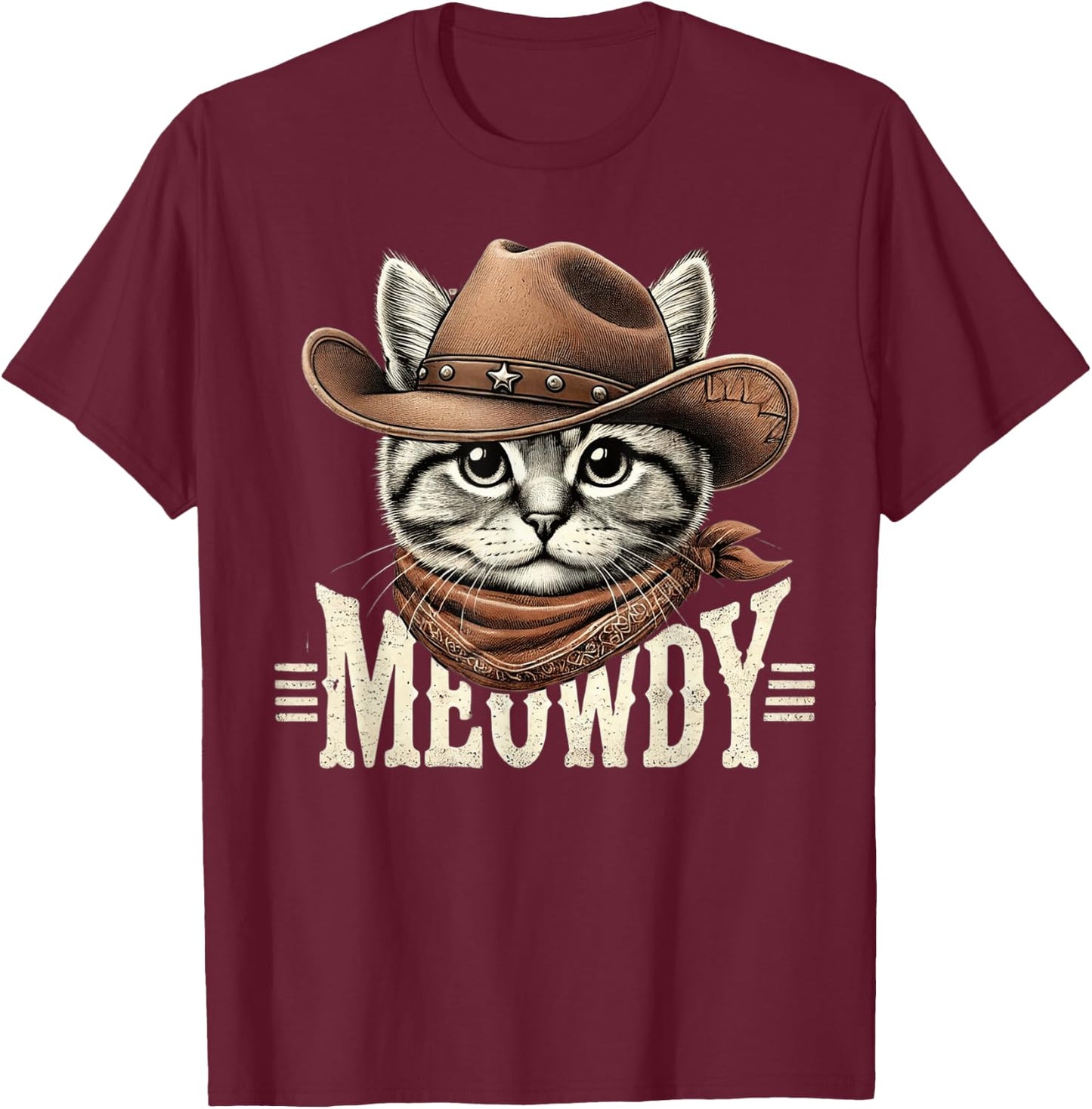 Meowdy Cat Funny Texas Cat Vintage Country Music Cat Cowboy T-Shirt - T-Shirt | Maroon