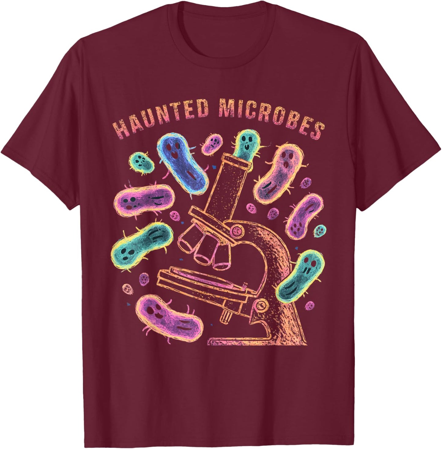 Haunted Microbes, Funny Microbiology Halloween T-Shirt - T-Shirt | Maroon