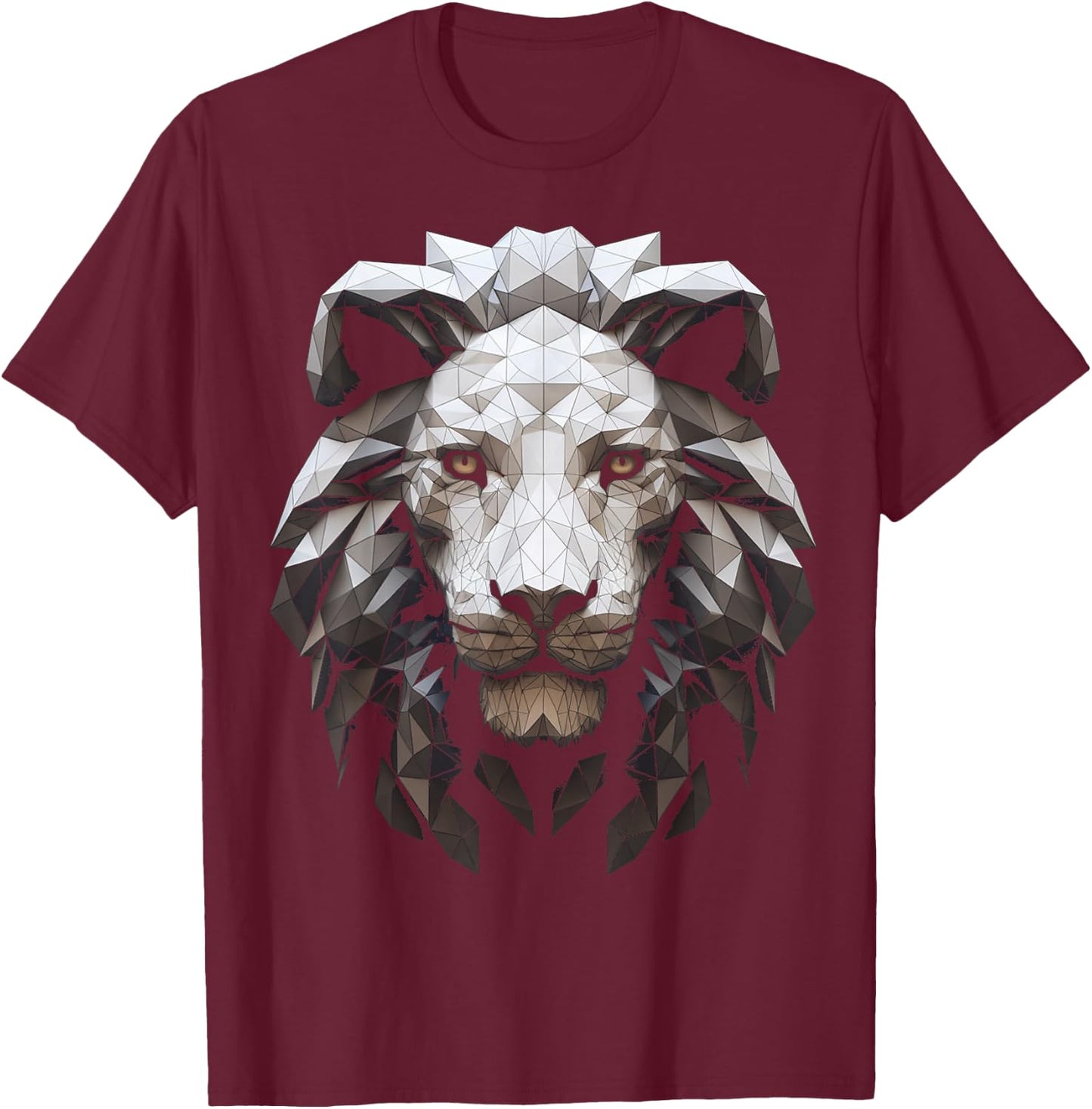 White Lion Polygon - Animal Art Lion T-Shirt - T-Shirt | Maroon