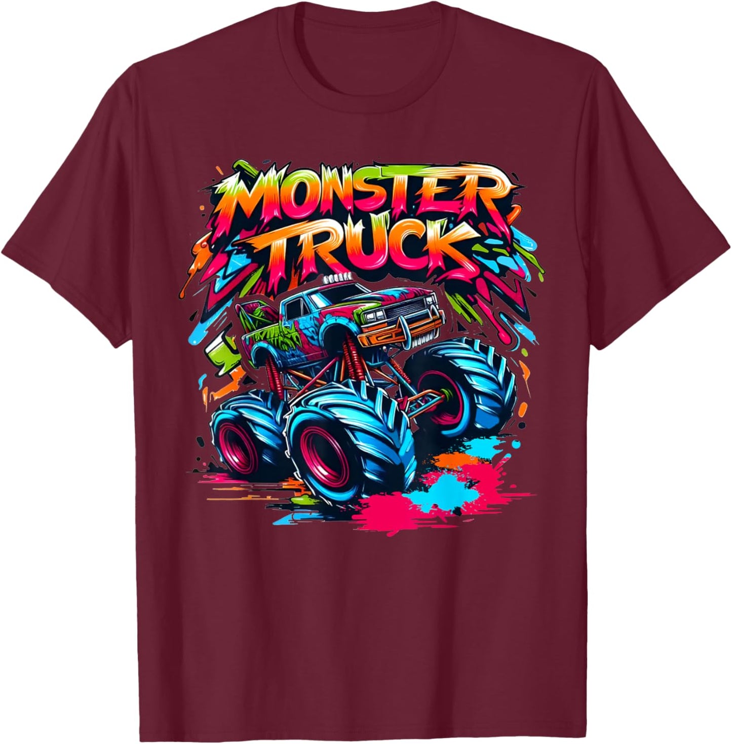 Monster Truck Retro Colorful Graffiti Toddlers Youth Adults T-Shirt - T-Shirt | Maroon
