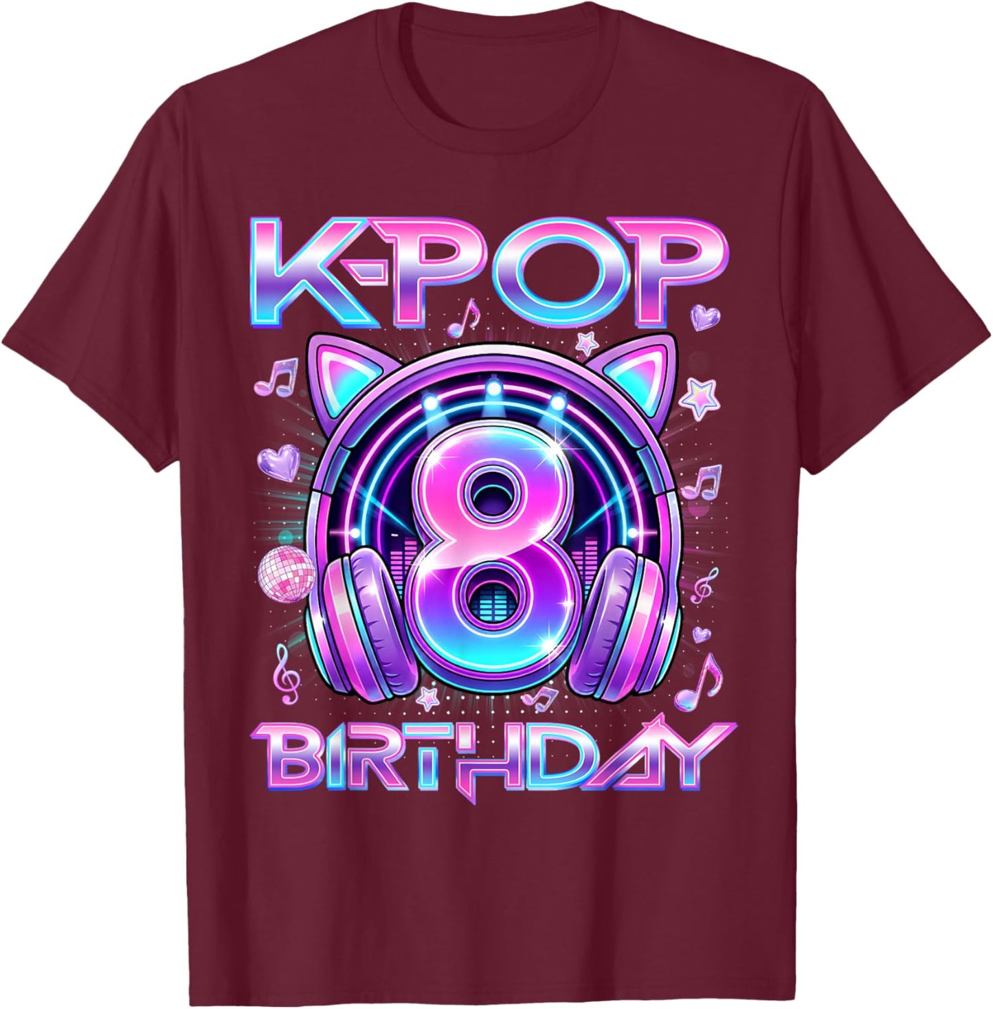 K-Pop 8th Birthday K Pop Girl 8 Year Old Fan Korean Music T-Shirt - T-Shirt | Maroon