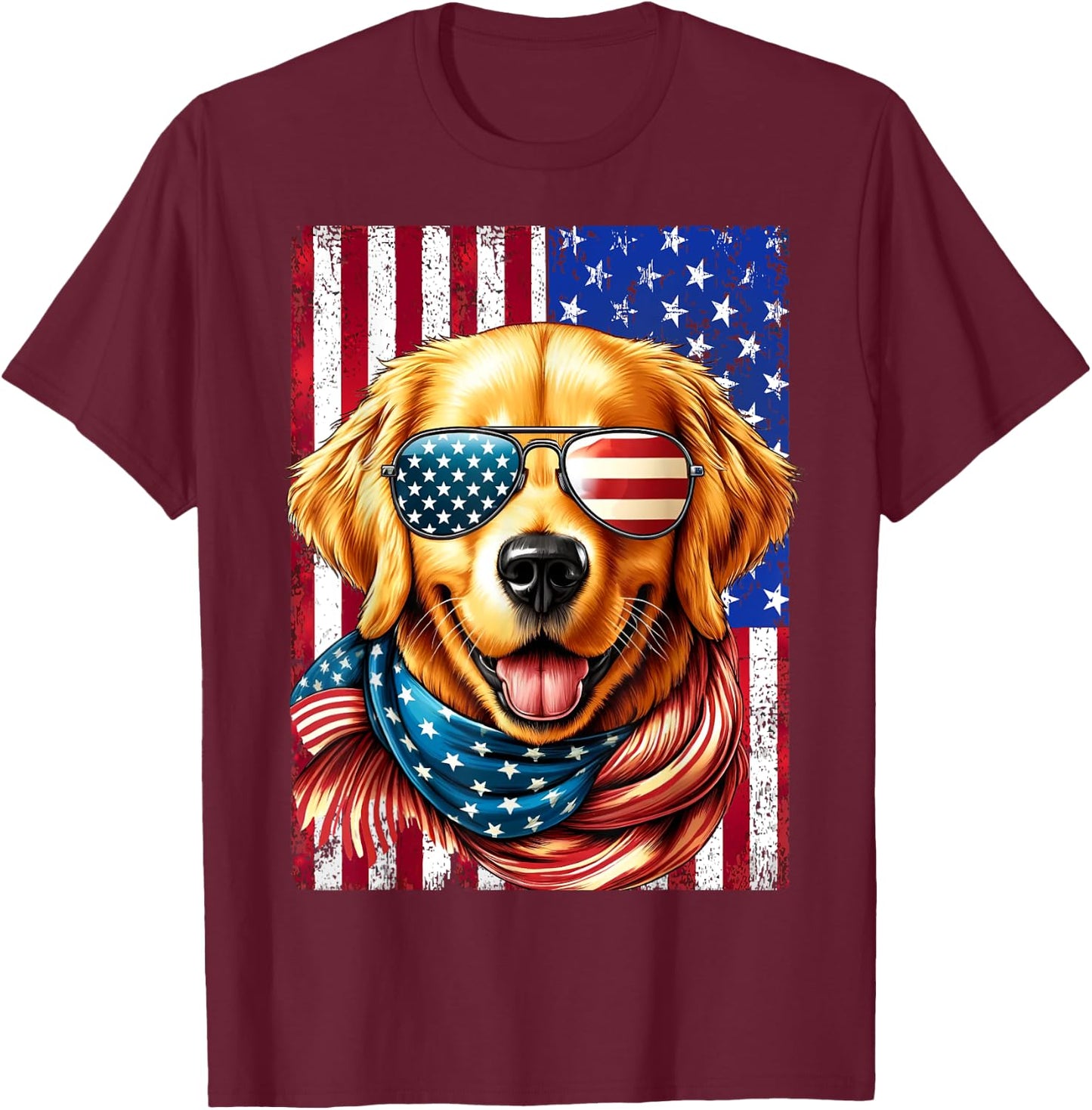 4th of July Golden Retriever American Flag USA Patriotic Dog T-Shirt - T-Shirt | Maroon