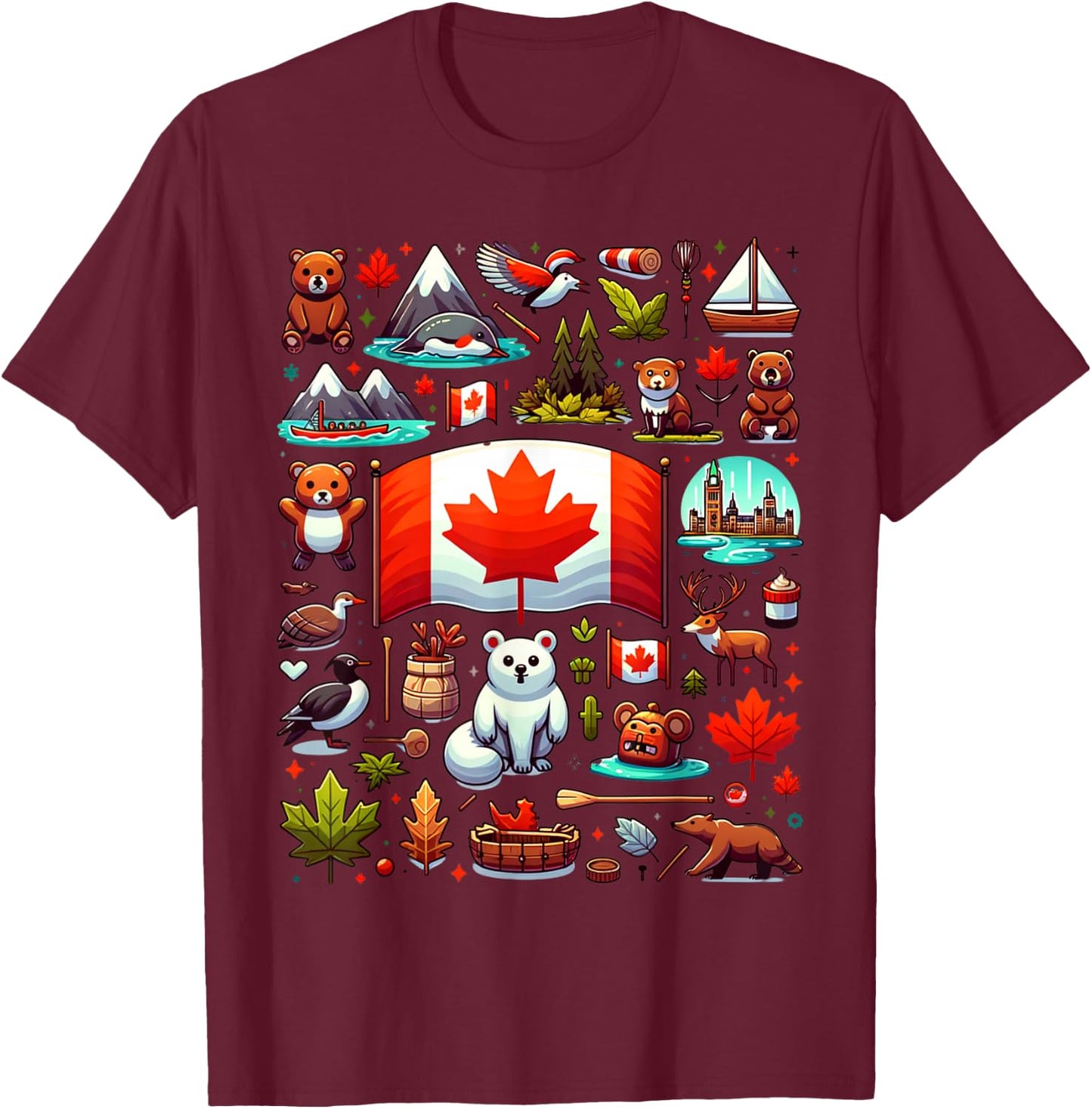 Vintage Historical Canada Symbols Maple Leaf For Canadian T-Shirt - T-Shirt | Maroon