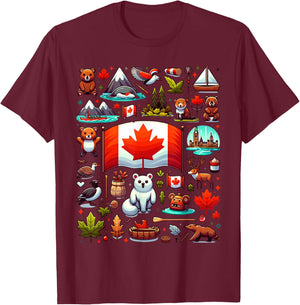 Vintage Historical Canada Symbols Maple Leaf For Canadian T-Shirt - T-Shirt | Maroon