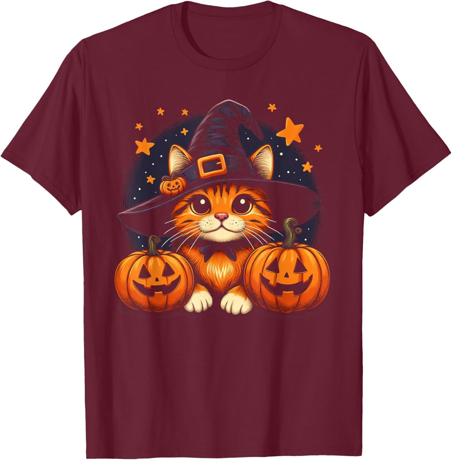 Orange Tabby Cat Halloween Graphic Women Cat Lover T-Shirt - T-Shirt | Maroon