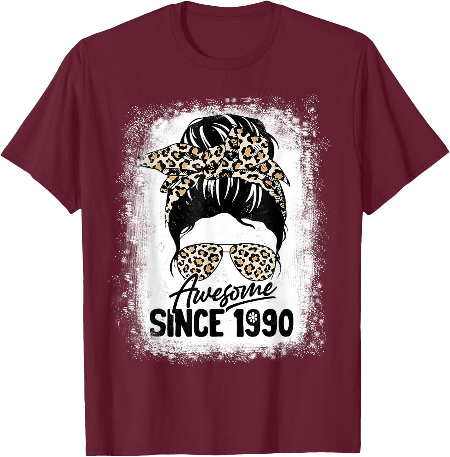 32 Years Old Awesome Since 1990 Leopard 32th Birthday T-Shirt - T-Shirt | Maroon