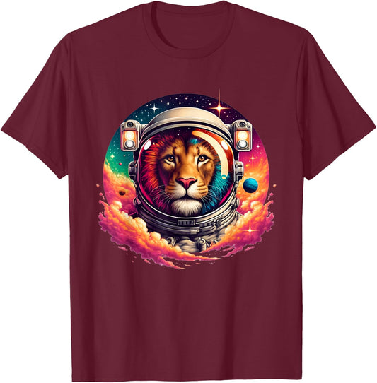 Lion Astronaut Space Hiker T-Shirt - T-Shirt | Maroon