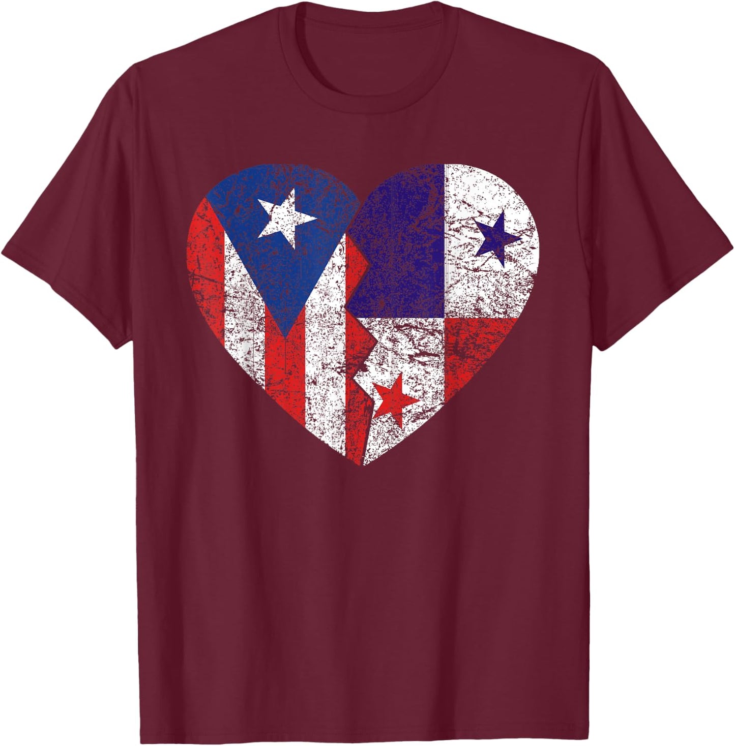 Panamanian Puerto Rican Flags Heart | Puerto Rico Panama T-Shirt - T-Shirt | Maroon