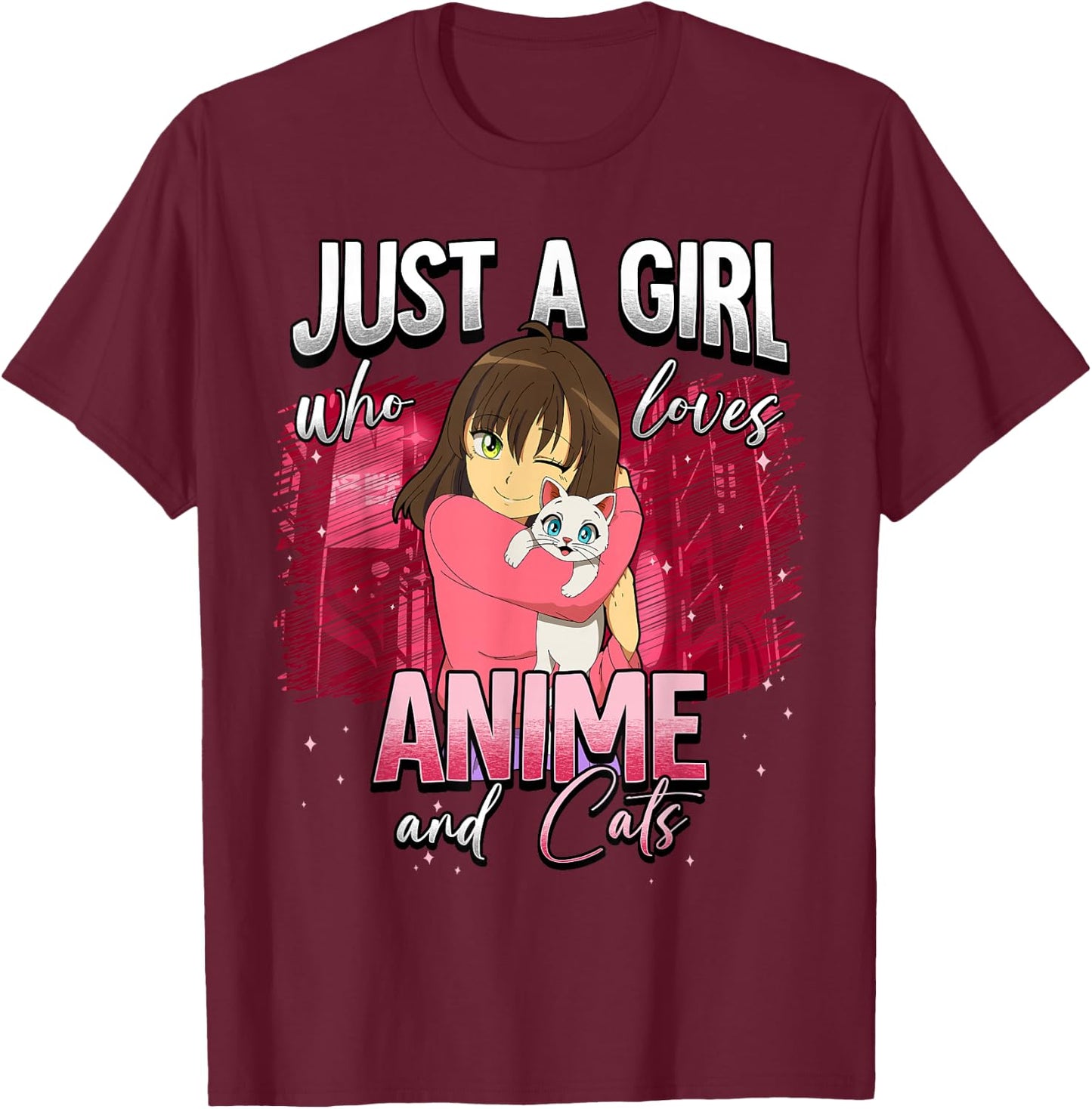 Just A Girl Who Loves Anime And Cats T-Shirt - T-Shirt | Maroon