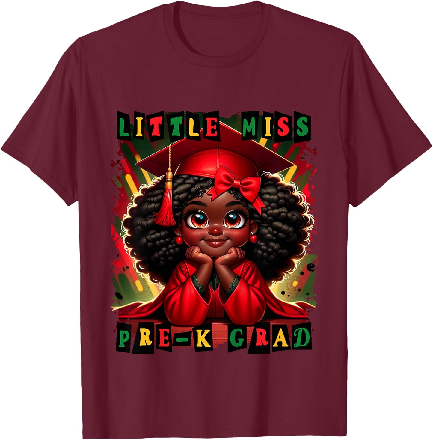 Little Miss Pre-K Grad 2026 Black Girl Preschool Graduation T-Shirt - T-Shirt | Maroon