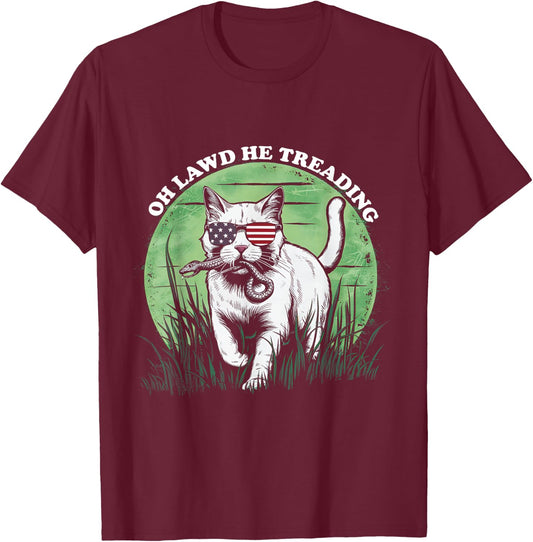 Oh Lawd He Treading Cat Childless Cat Lady For Kamala T-Shirt - T-Shirt | Maroon