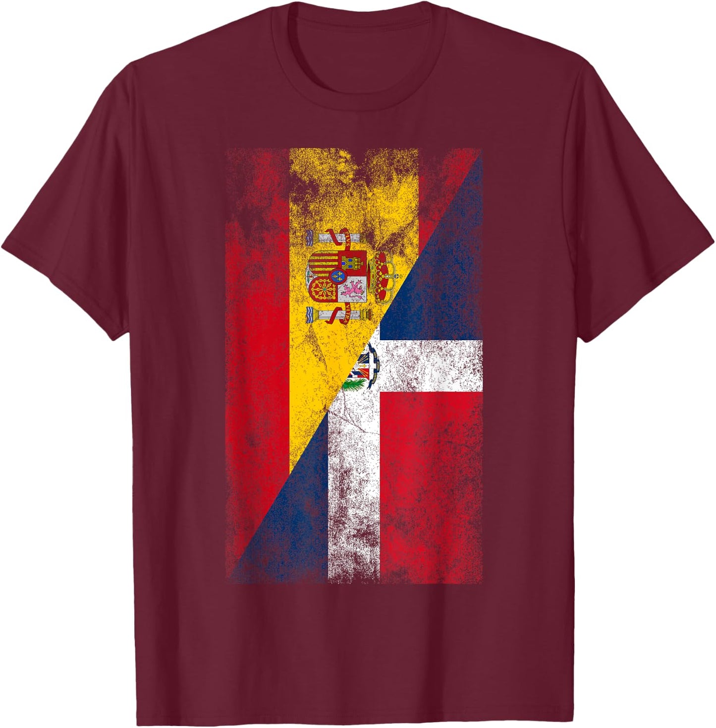 Spain & Dominican Republic Flags - Spanish Dominican T-Shirt - T-Shirt | Maroon