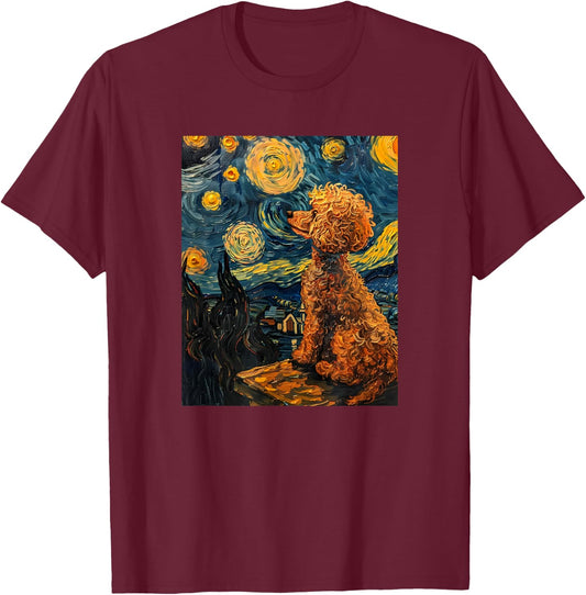 Cute Van Gogh Poodle Dog Starry Night Funny Women & Men T-Shirt - T-Shirt | Maroon