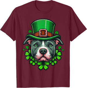 Funny Irish Pitbull Dog Shamrock St.Patrick's Day T-Shirt - T-Shirt | Maroon