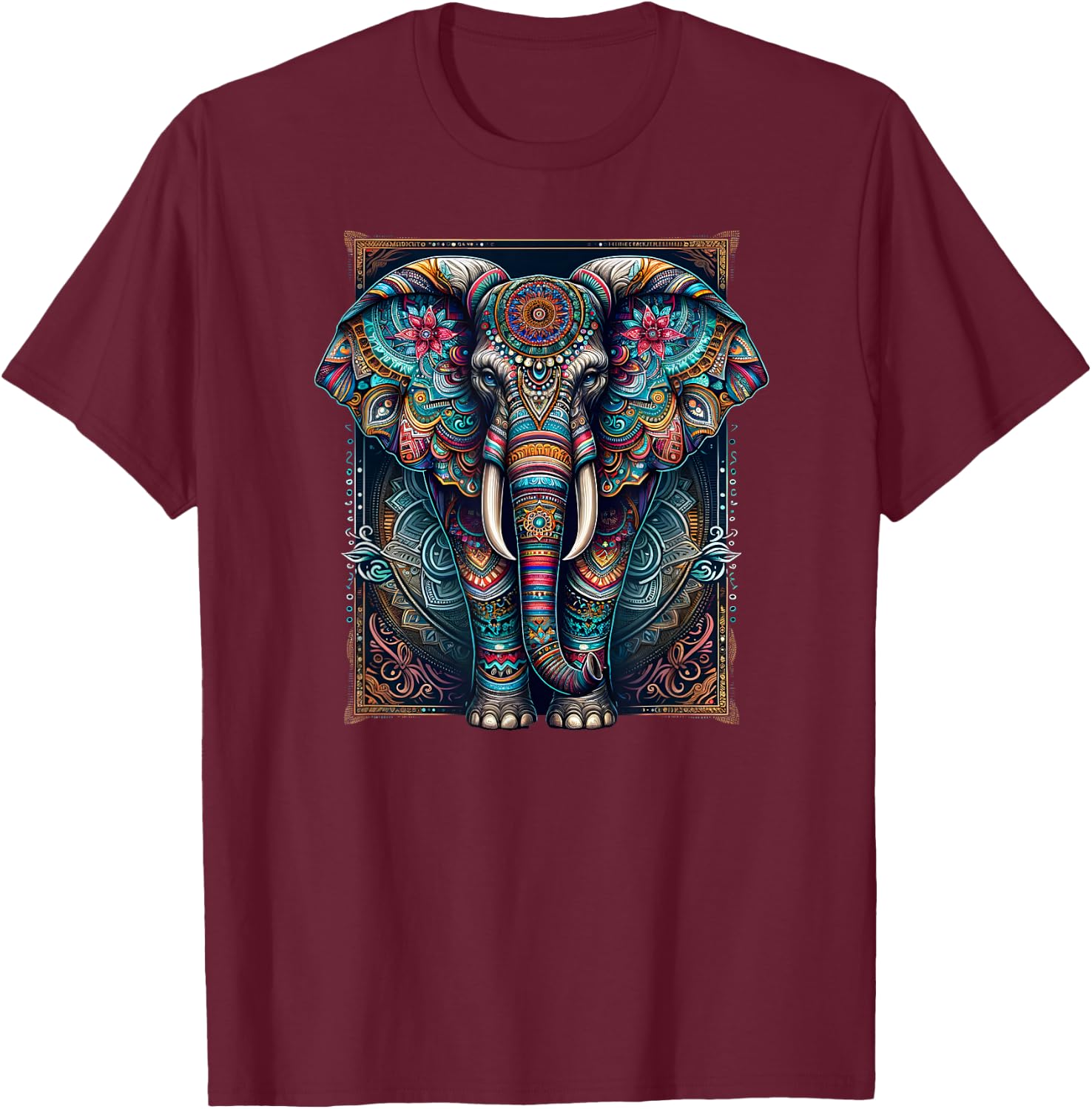 Mandala Elephant Wisdom Indian Elephant Zen Yoga Mindfulness T-Shirt - T-Shirt | Maroon