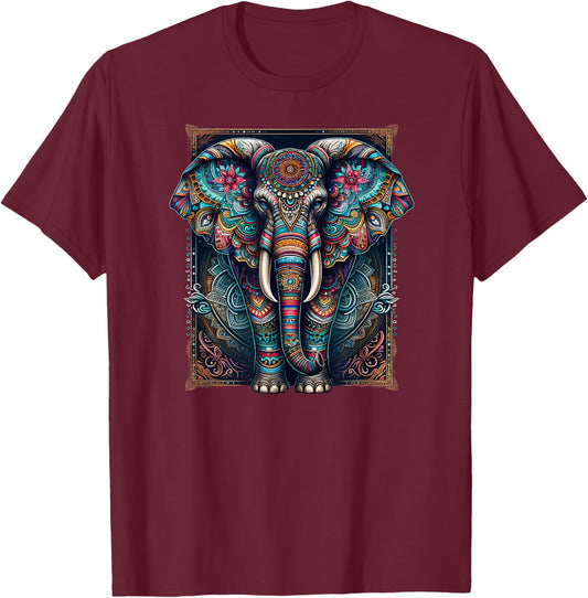 Mandala Elephant Wisdom Indian Elephant Zen Yoga Mindfulness T-Shirt - T-Shirt | Maroon