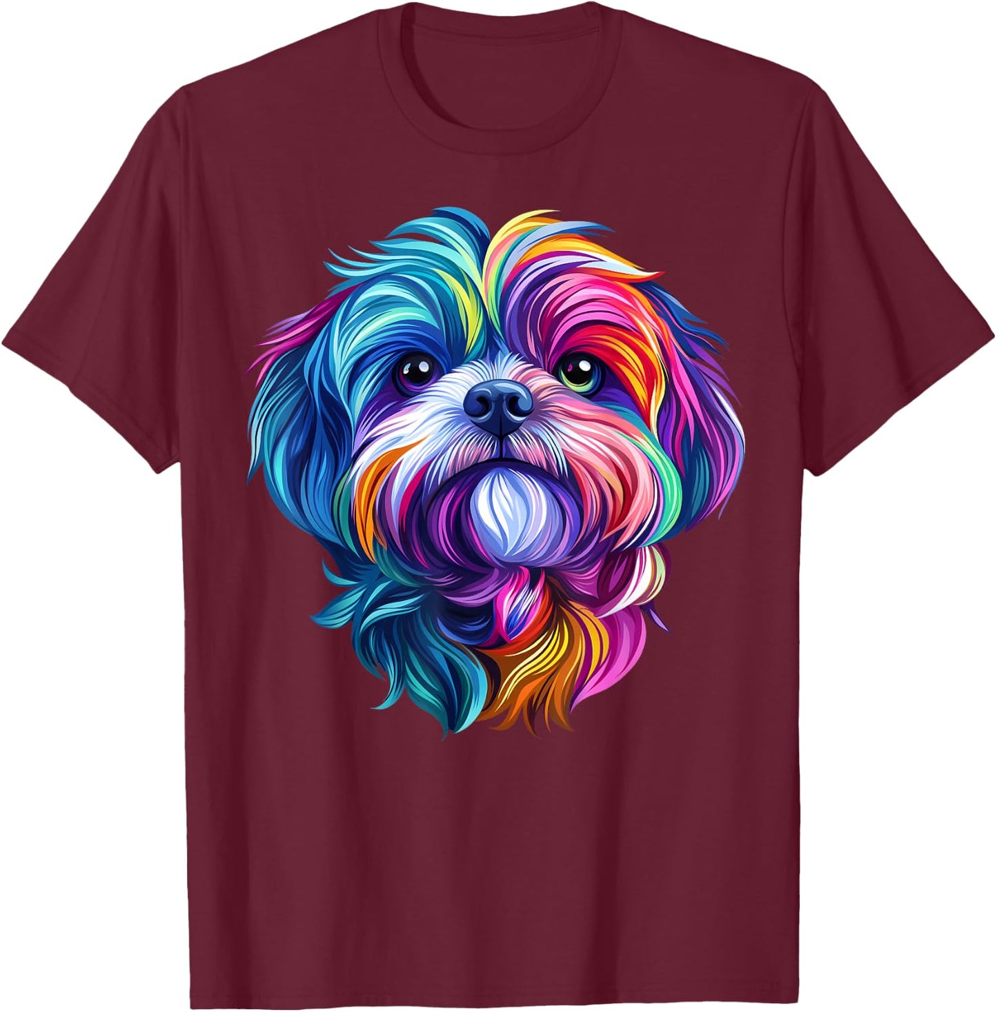 Colorful Shih Tzu Face Cute Puppy Dog Lover Men Women Black T-Shirt - T-Shirt | Maroon