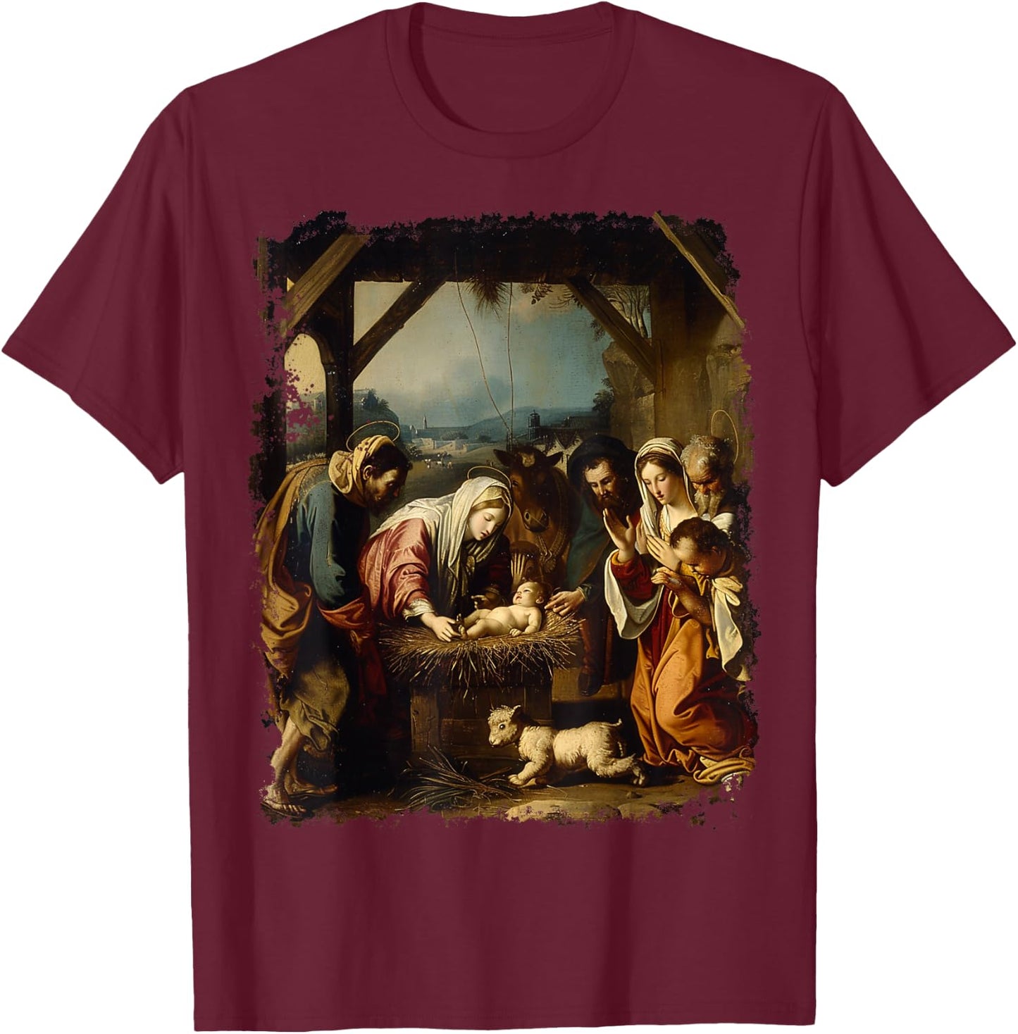 Christmas Birth of Jesus Christ T-Shirt - T-Shirt | Maroon