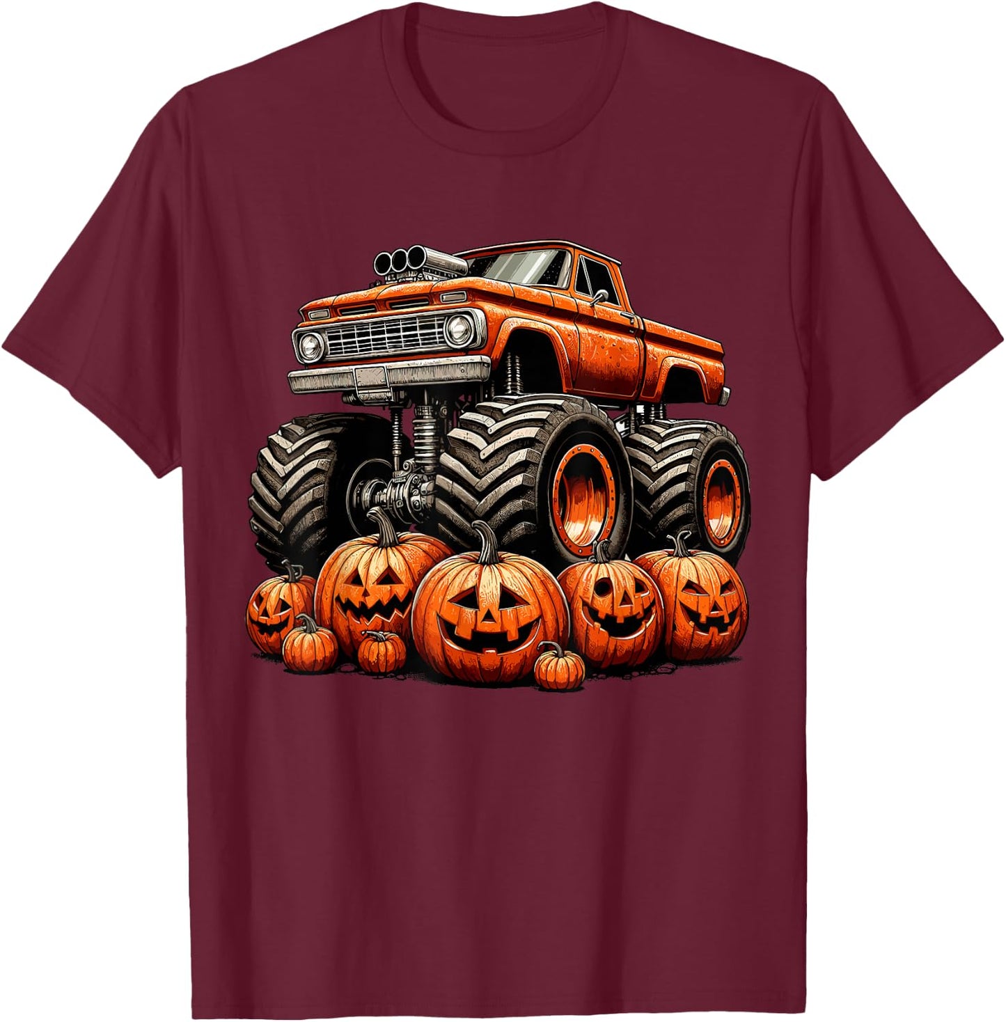 Monster Truck Pumpkin Halloween T-Shirt - T-Shirt | Maroon