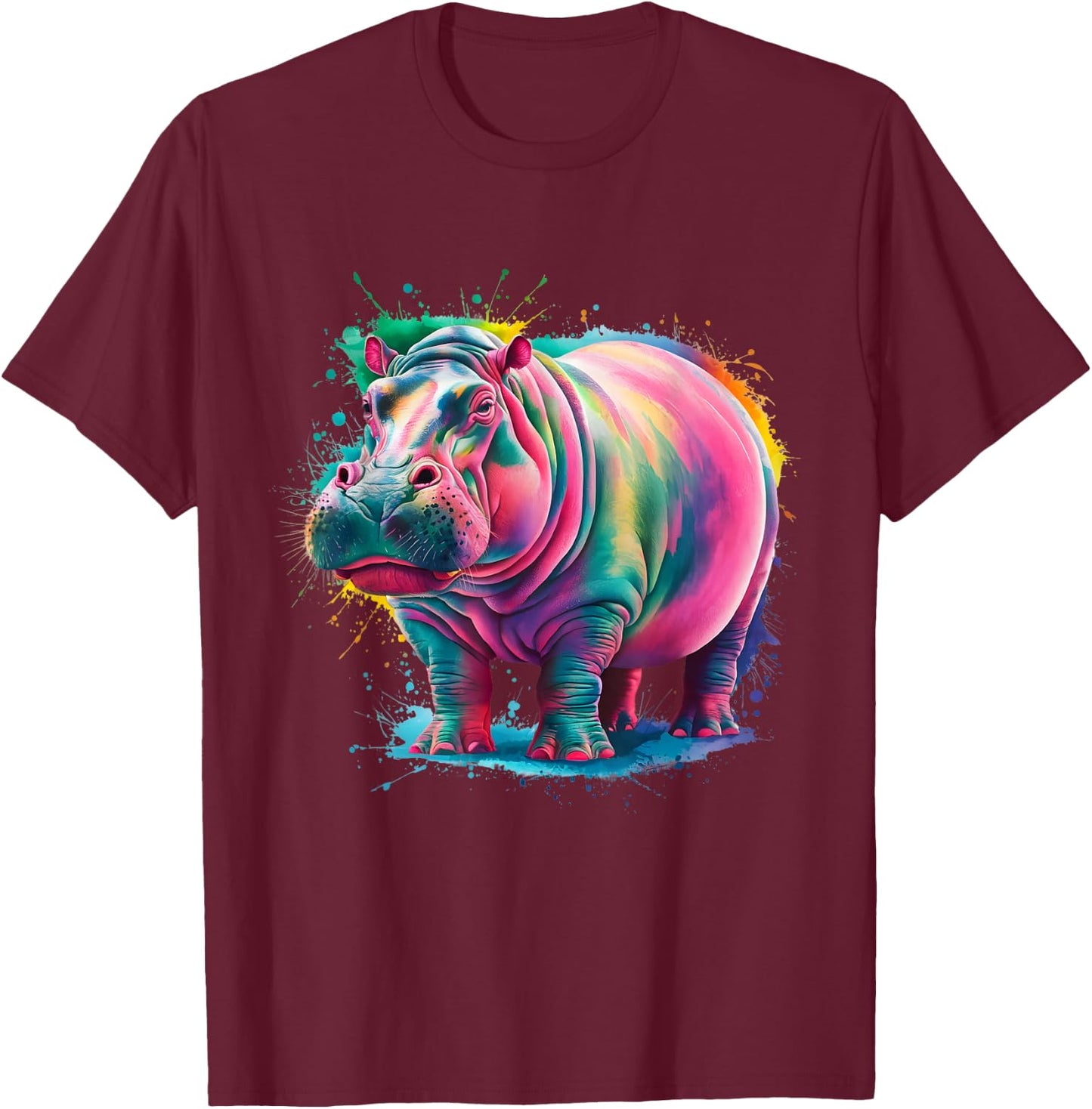 Hippo Men Woman Colorful Watercolor Hippo T-Shirt - T-Shirt | Maroon