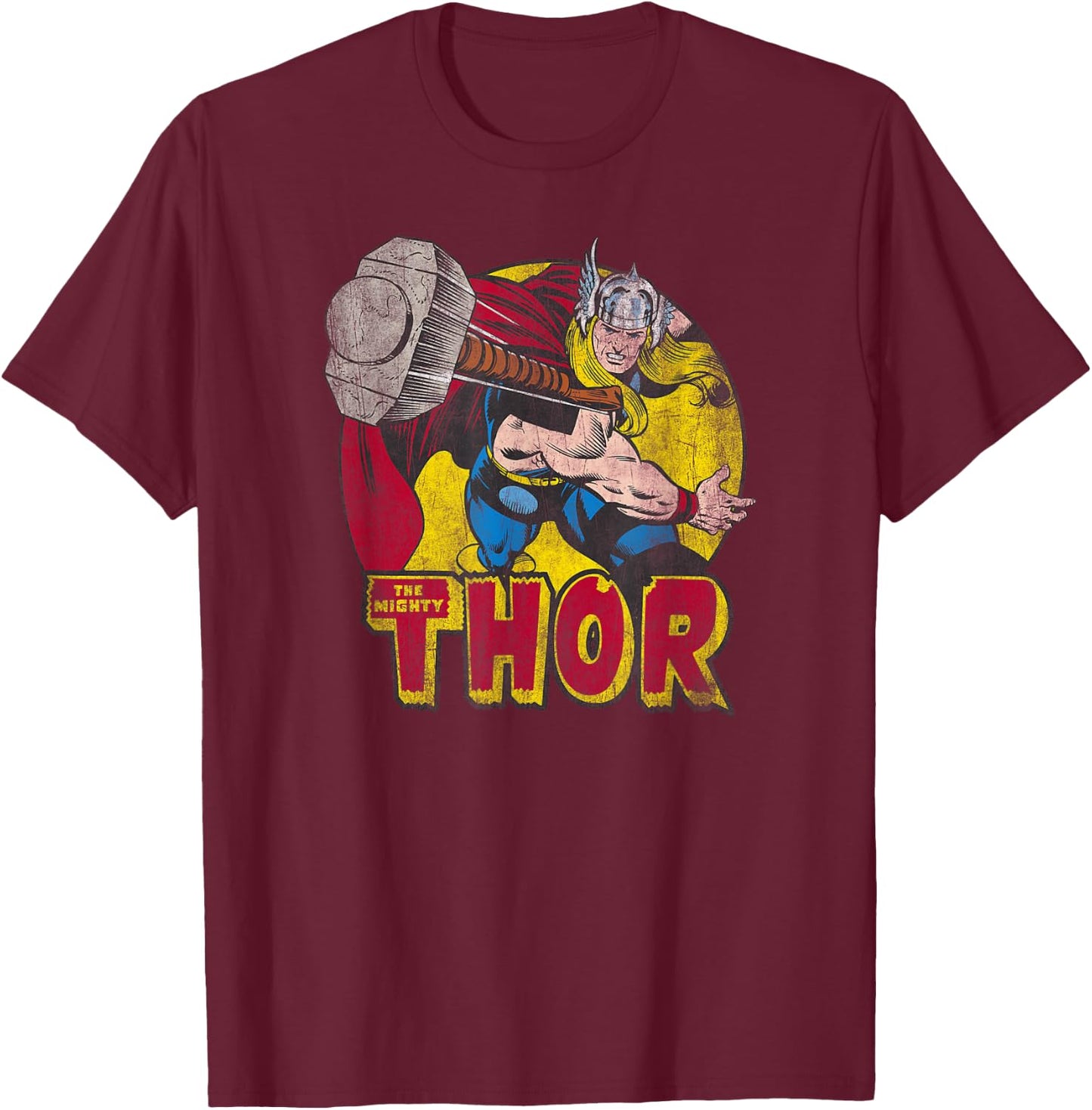 Marvel Avengers Vintage Comic Thor Mighty Hammer Throw T-Shirt - T-Shirt | Maroon